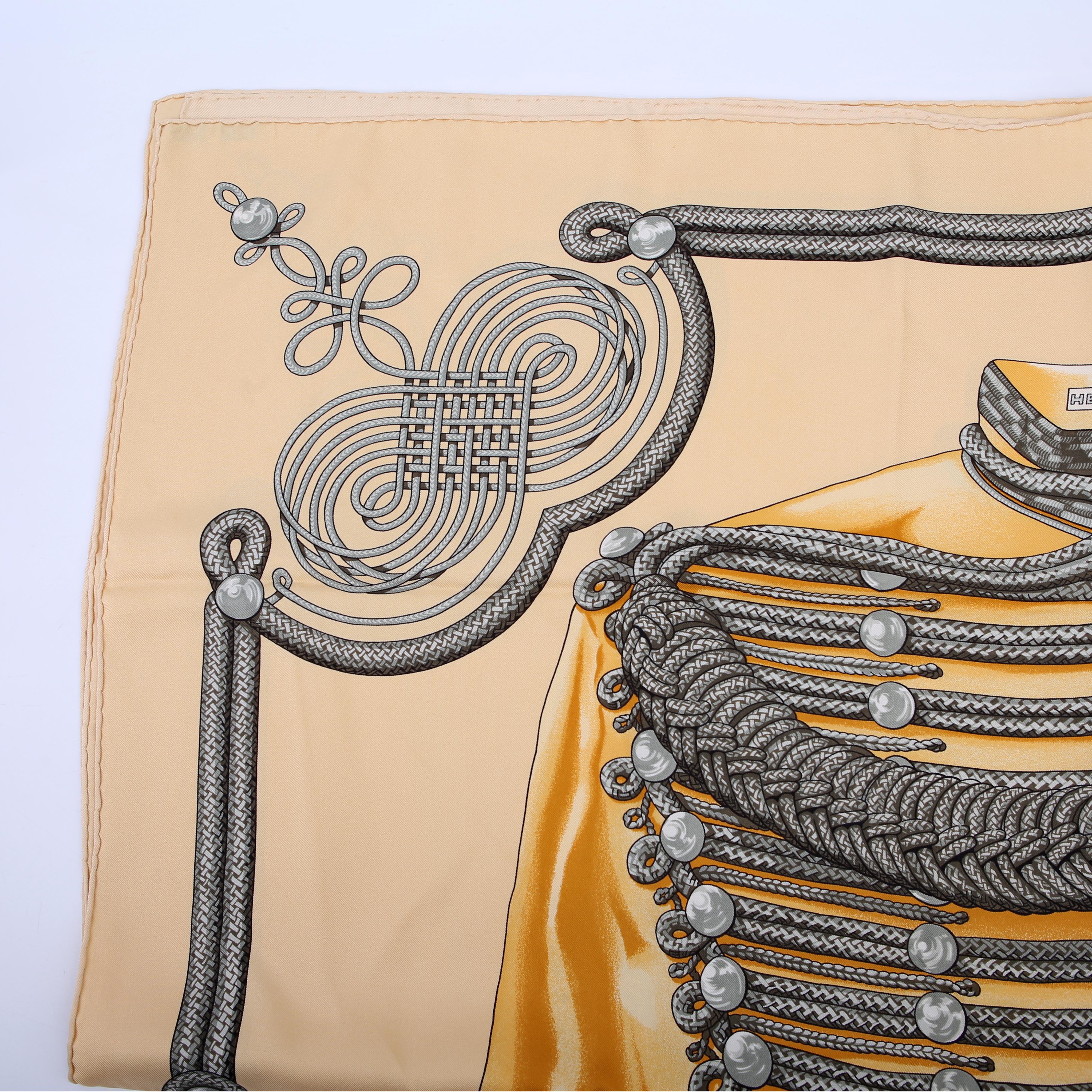 Hermes Brandebourgs 90CM Silk Scarf Yellow