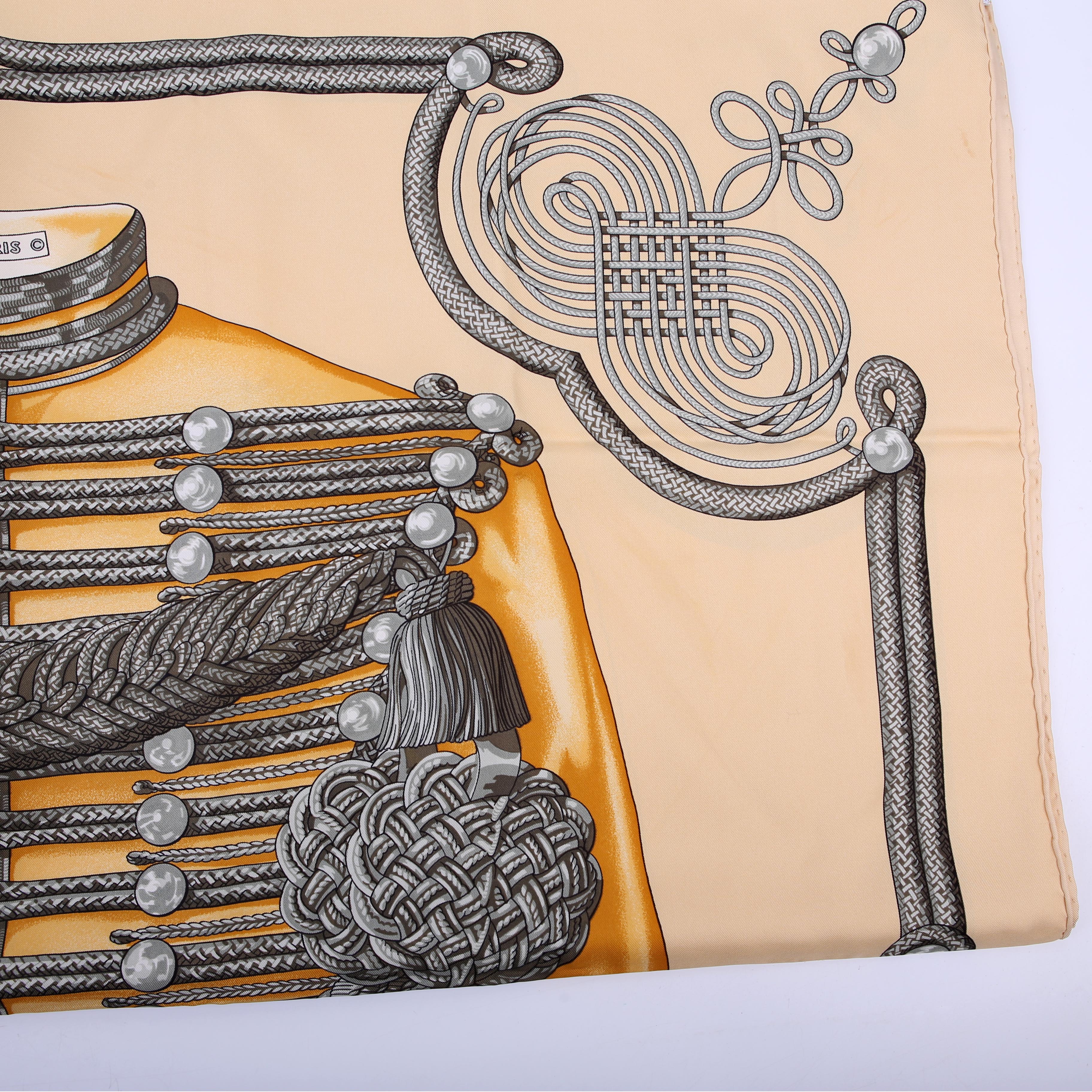 Hermes Brandebourgs 90CM Silk Scarf Yellow