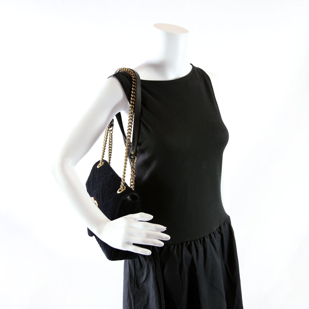 Gucci 443497 Marmont Shoulder Velvet Medium Flap