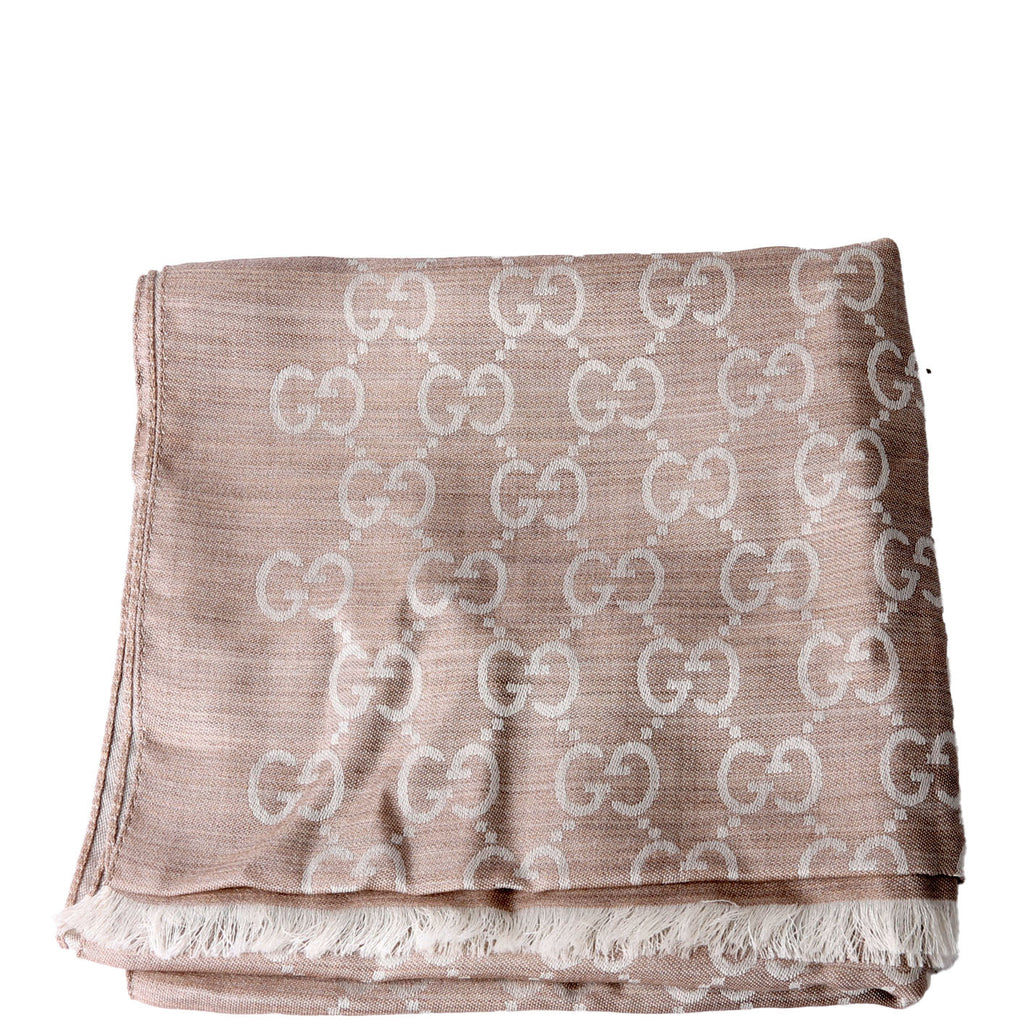 Gucci 165904 GG Jacquard Knit Scarf Taupe