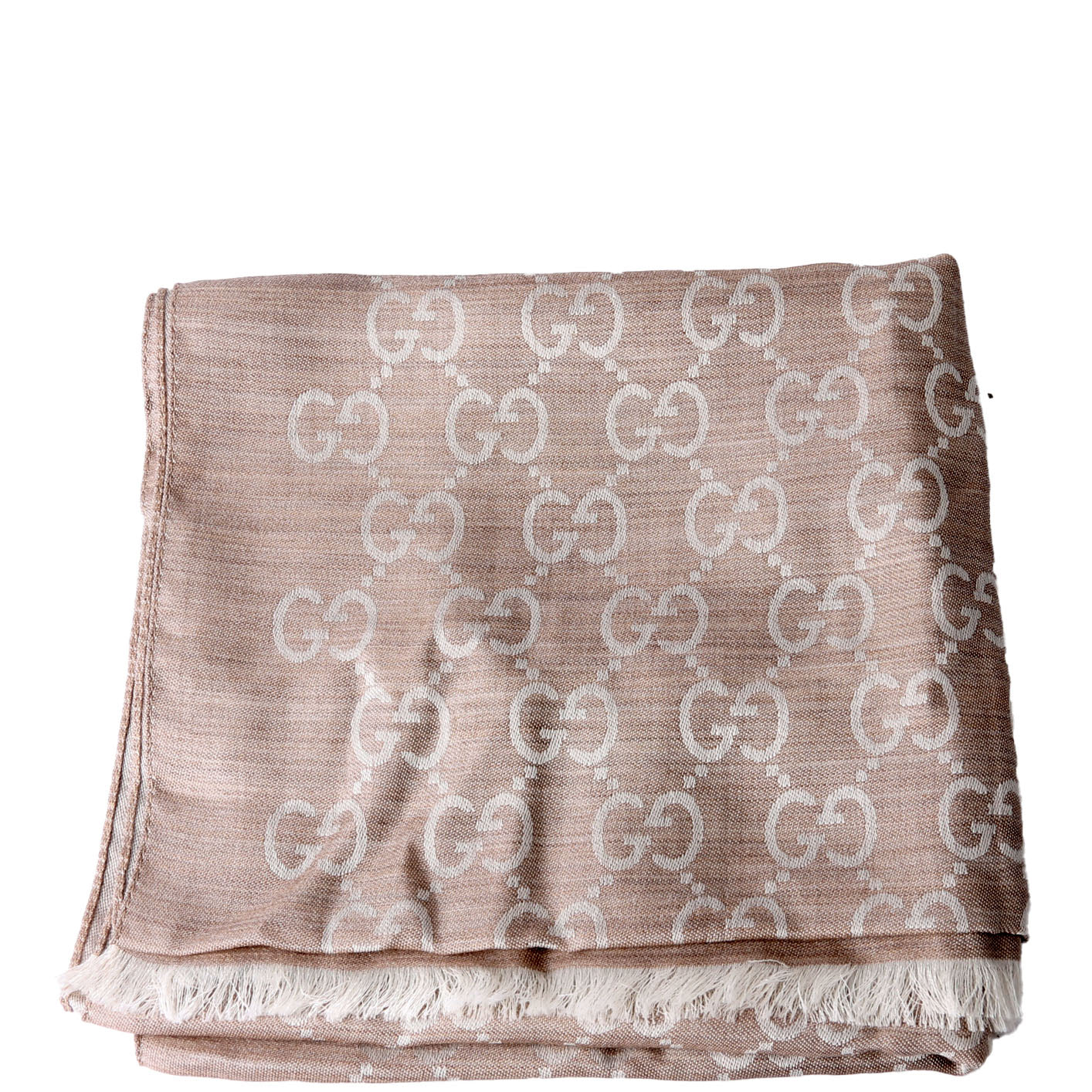 Gucci 165904 GG Jacquard Knit Scarf Taupe