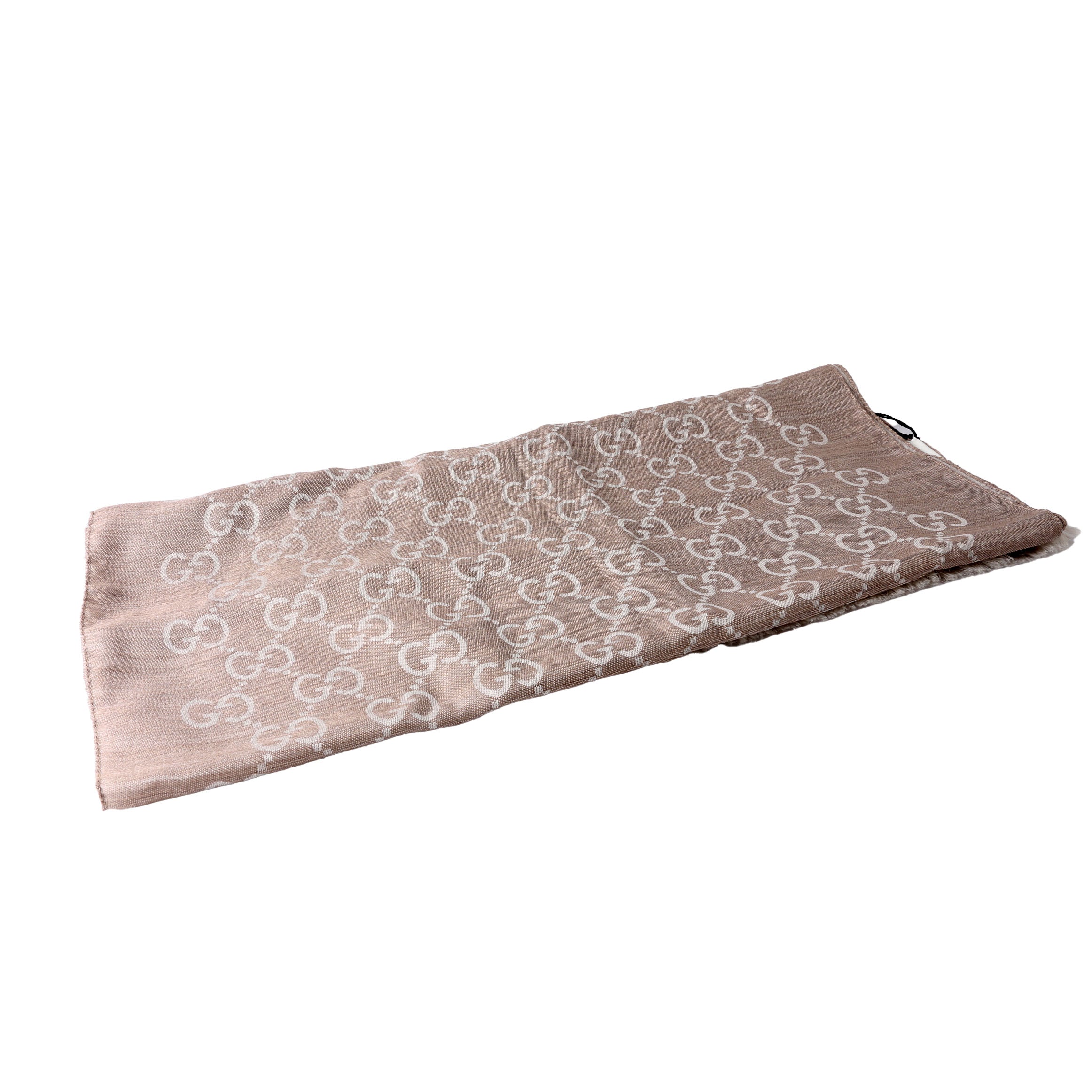 Gucci 165904 GG Jacquard Knit Scarf Taupe