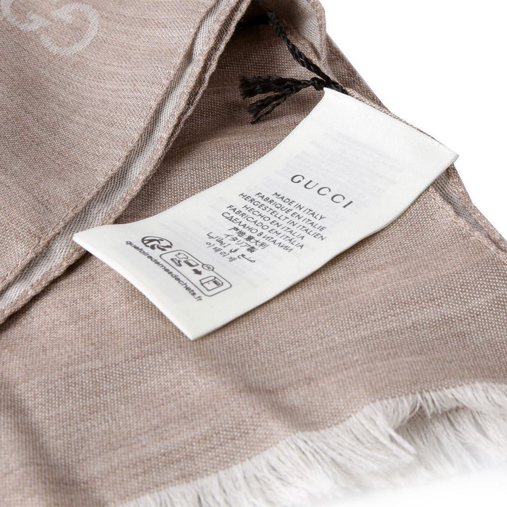 Gucci 165904 GG Jacquard Knit Scarf Taupe