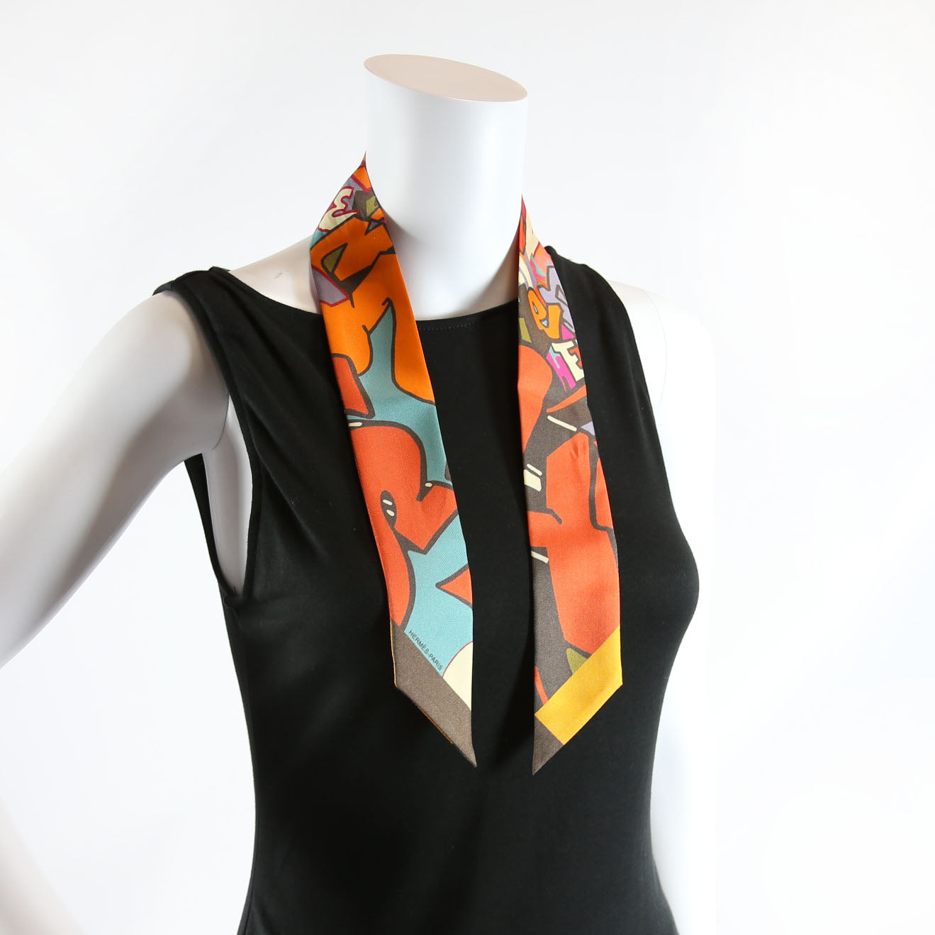 Hermes Graff Graffiti Twilly Silk Scarf Multicolor