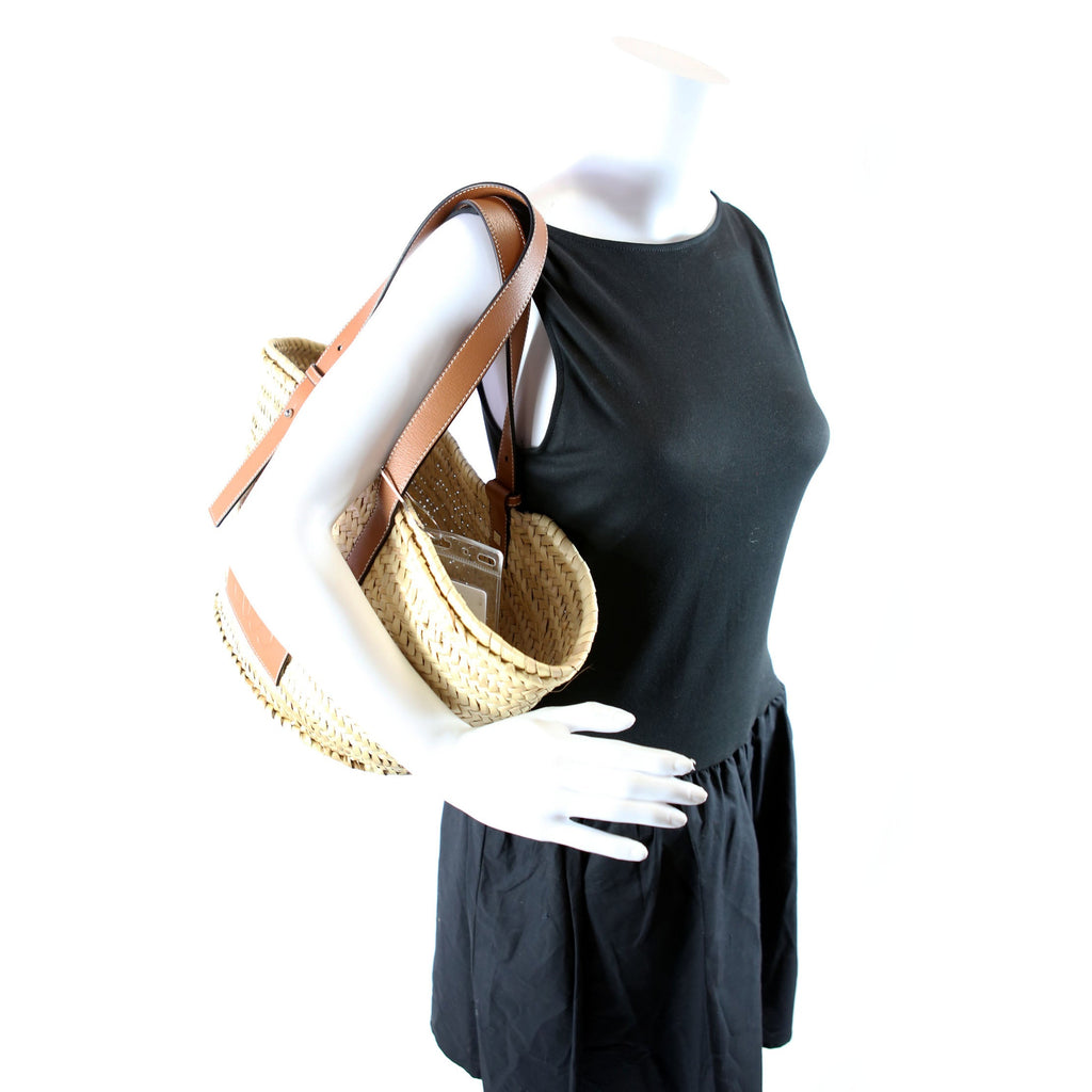 Raffia Basket Tote Medium Brown