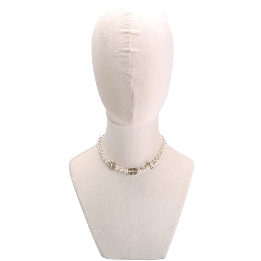 CC Crystal Charms Pearl Choker Necklace