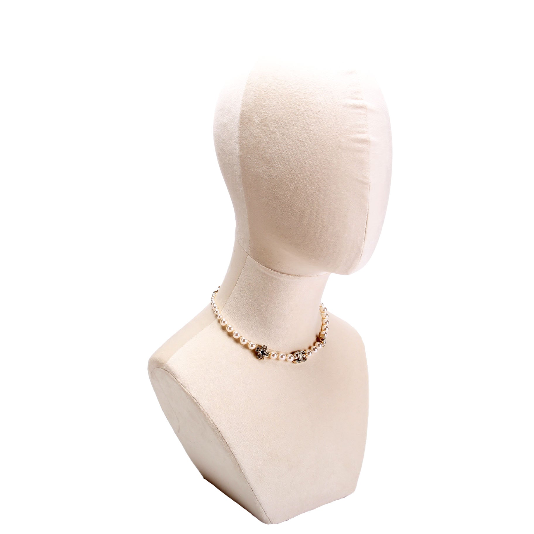 CC Crystal Charms Pearl Choker Necklace