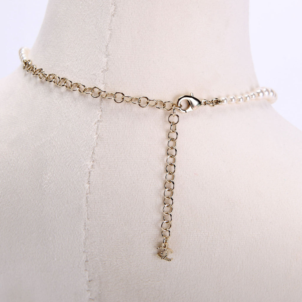 CC Crystal Charms Pearl Choker Necklace