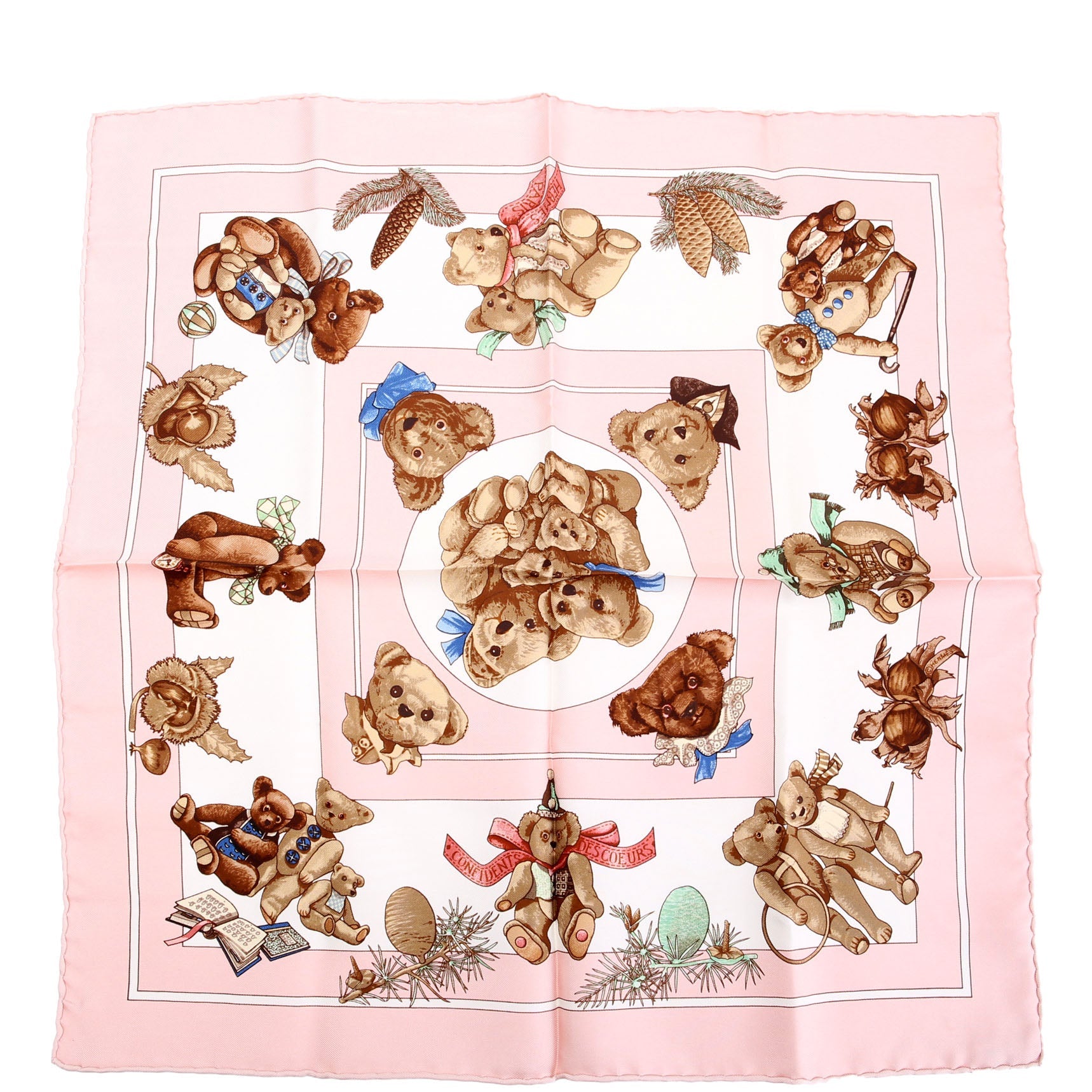Confidents Des Coeurs 90 Silk Scarf Pink/Multicolor