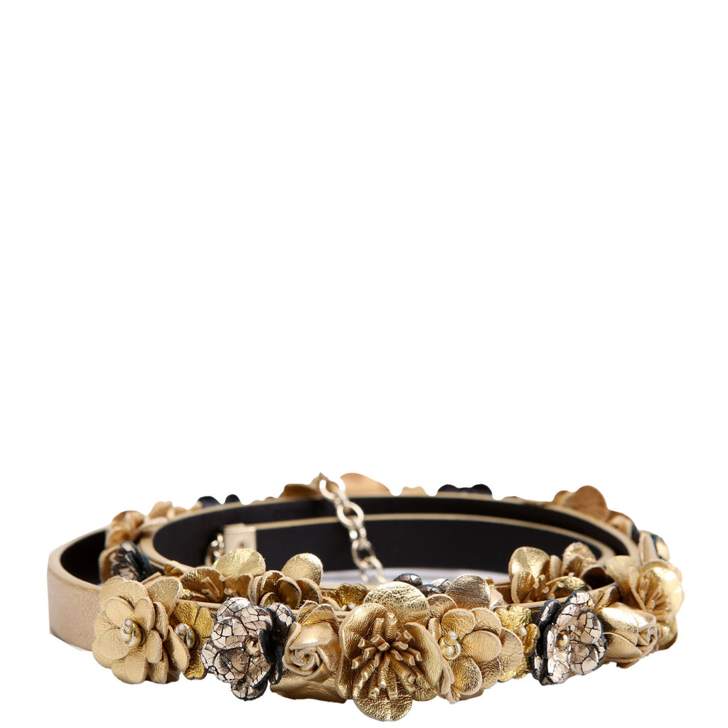 Paris-Greece Camellia Flowers Belt Size 85/34 Gold/Black