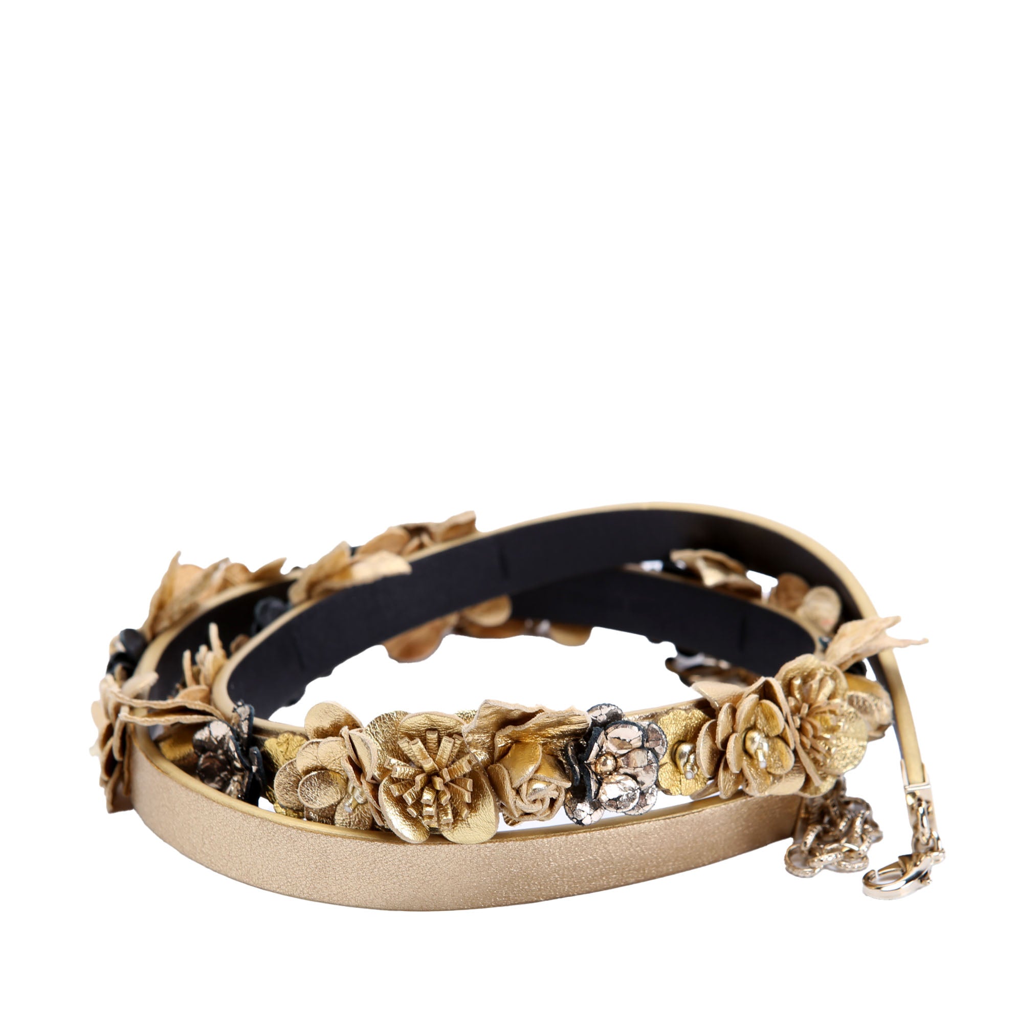 Paris-Greece Camellia Flowers Belt Size 85/34 Gold/Black