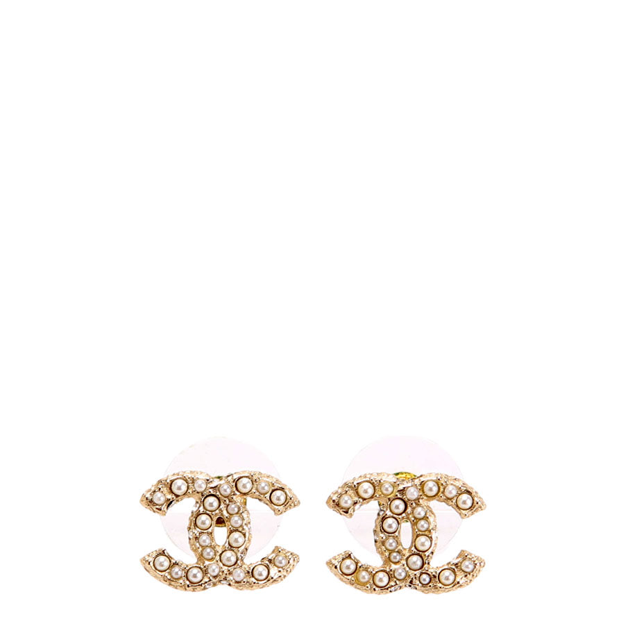 CC Pearl Stud Earrings Gold