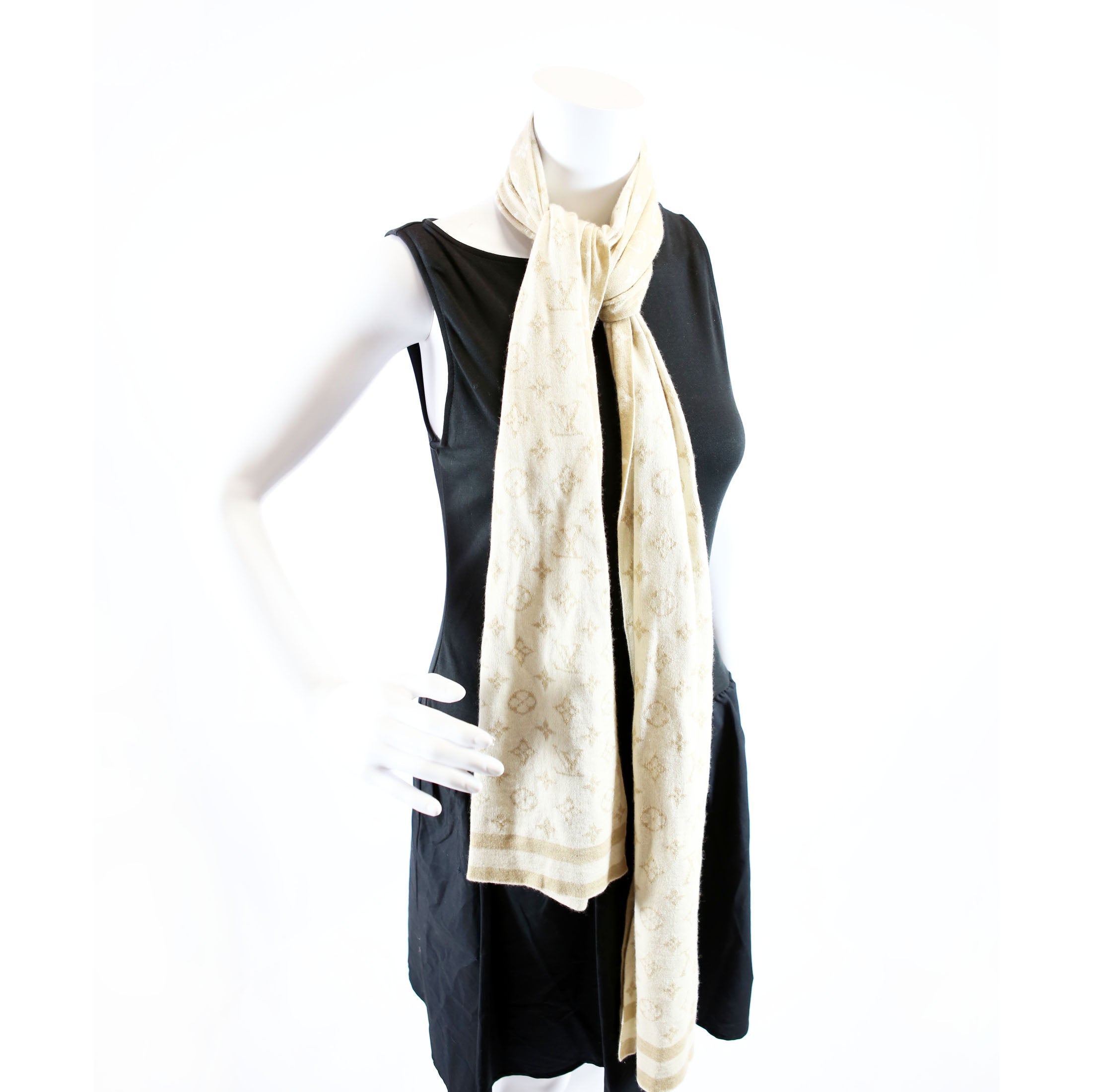 LV Monogram Cashmere/Silk Scarf Tan