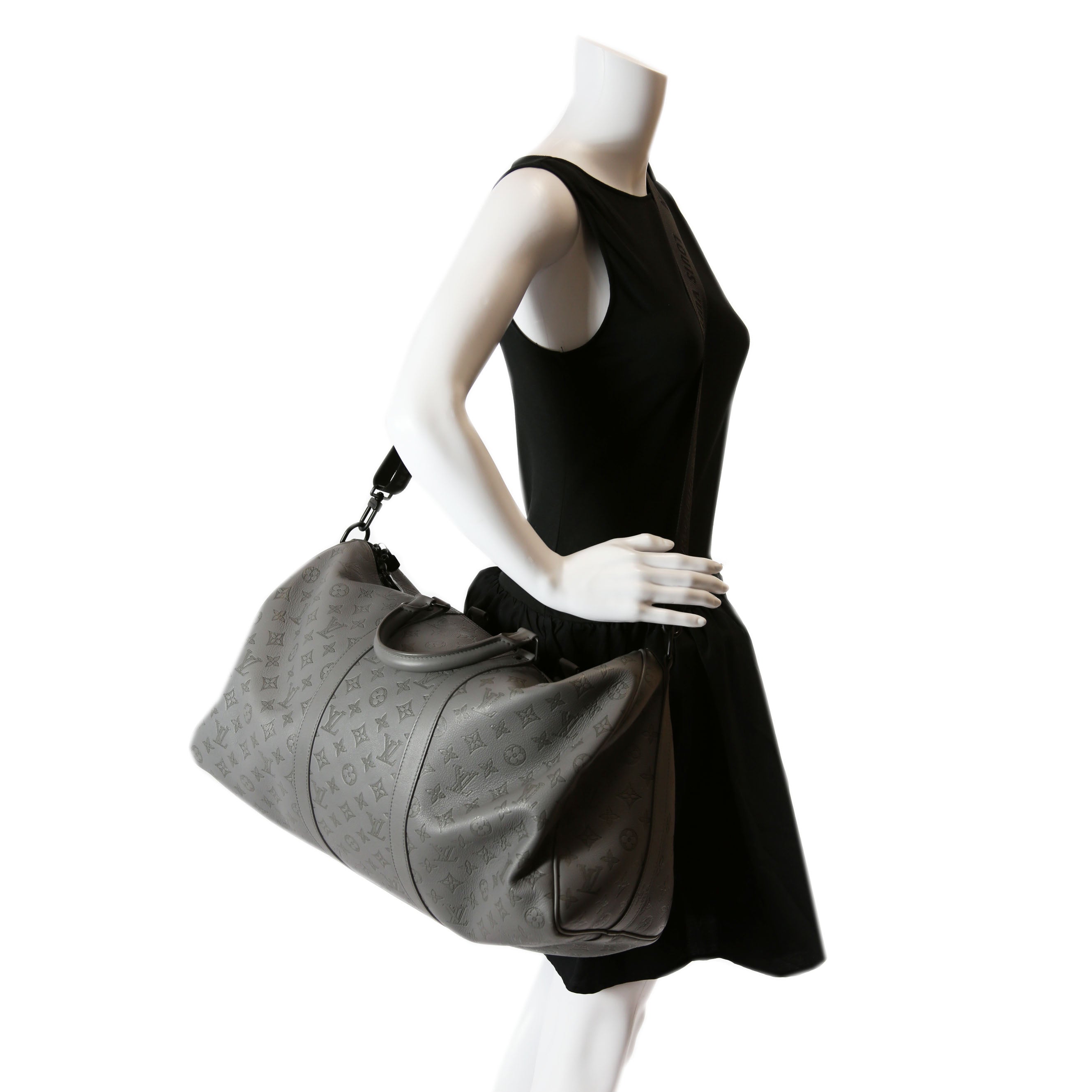 Keepall 50 Shadow Monogram Bandouliere Gray/Black