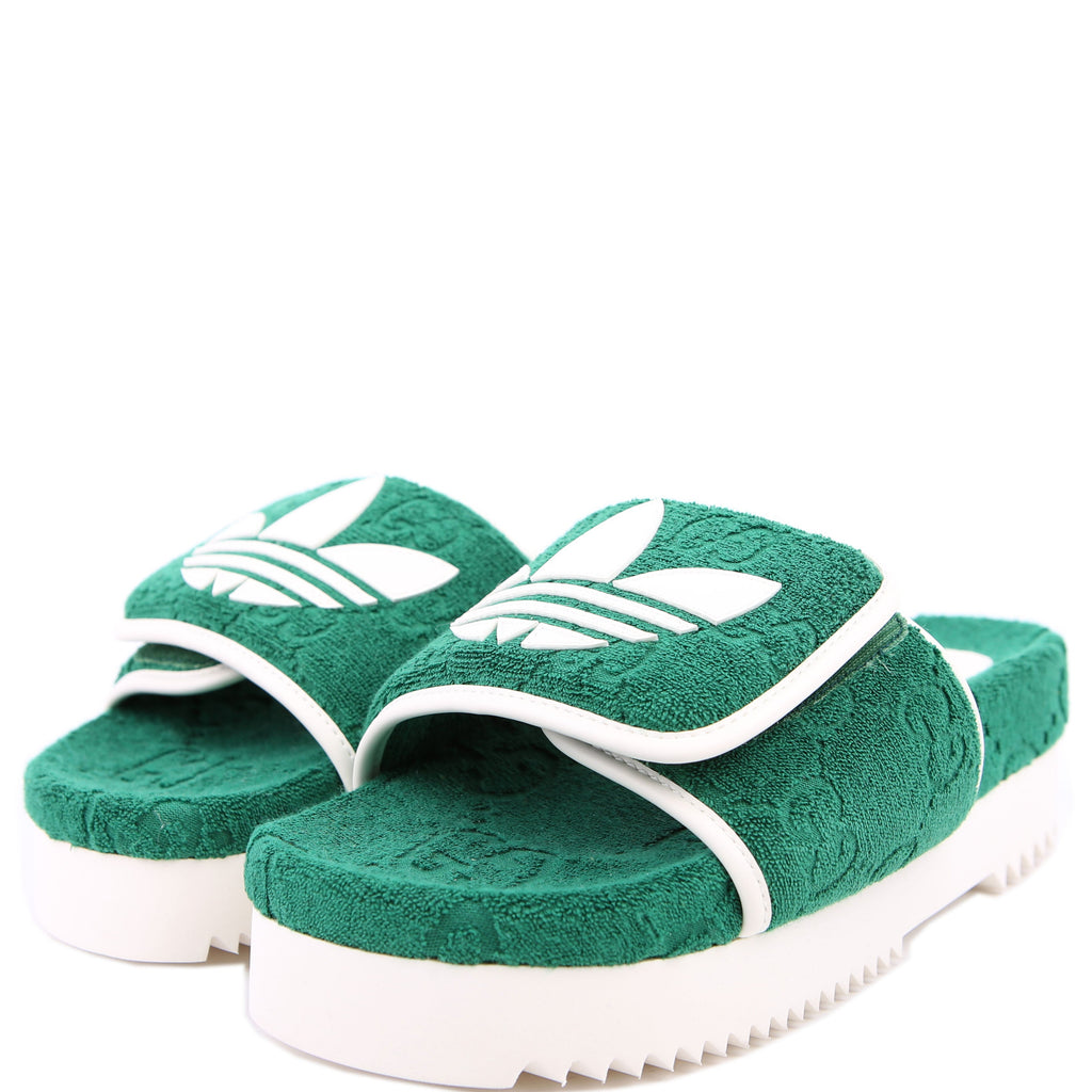 Gucci X Adidas GG Terry Slides Size 38 Green