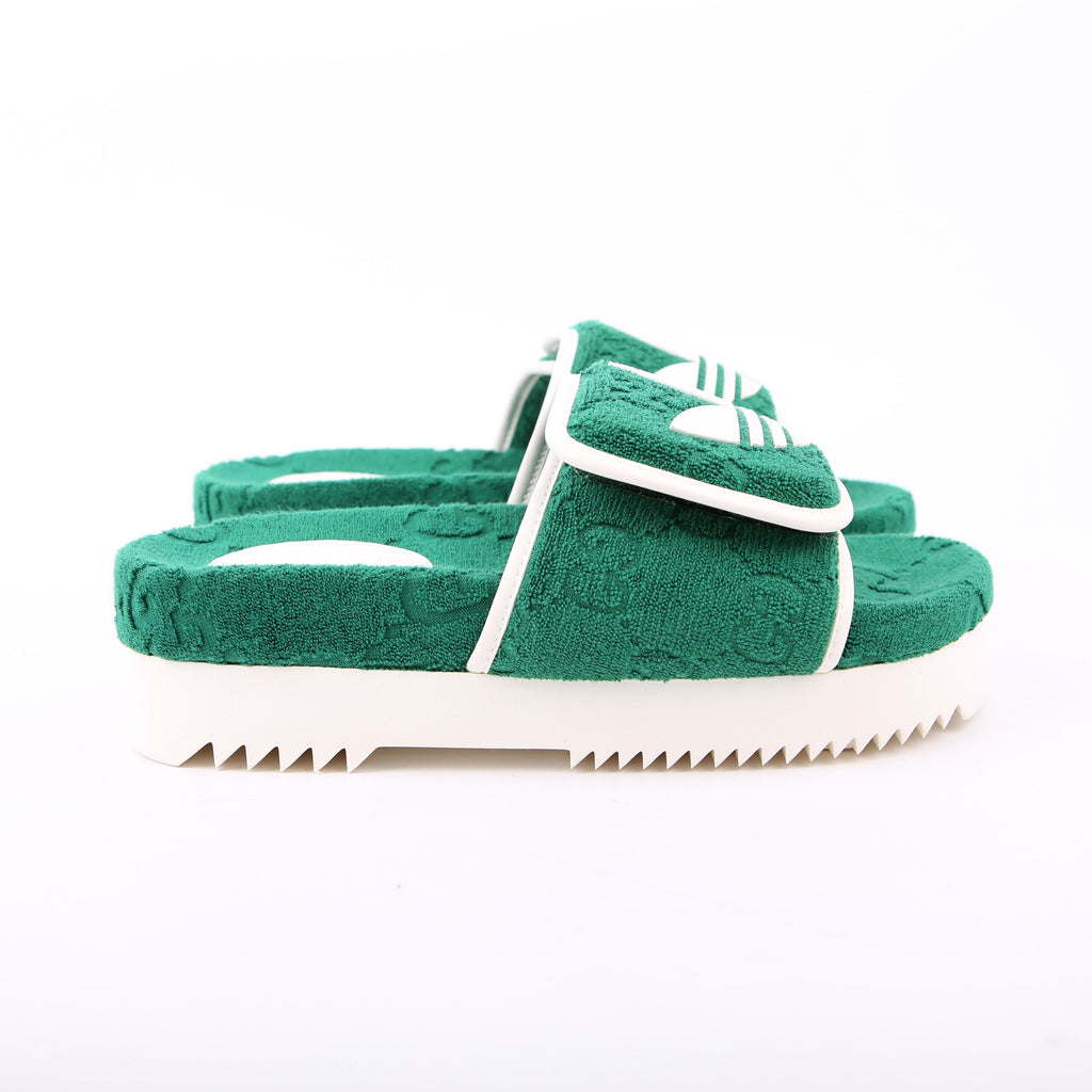 Gucci X Adidas GG Terry Slides Size 38 Green