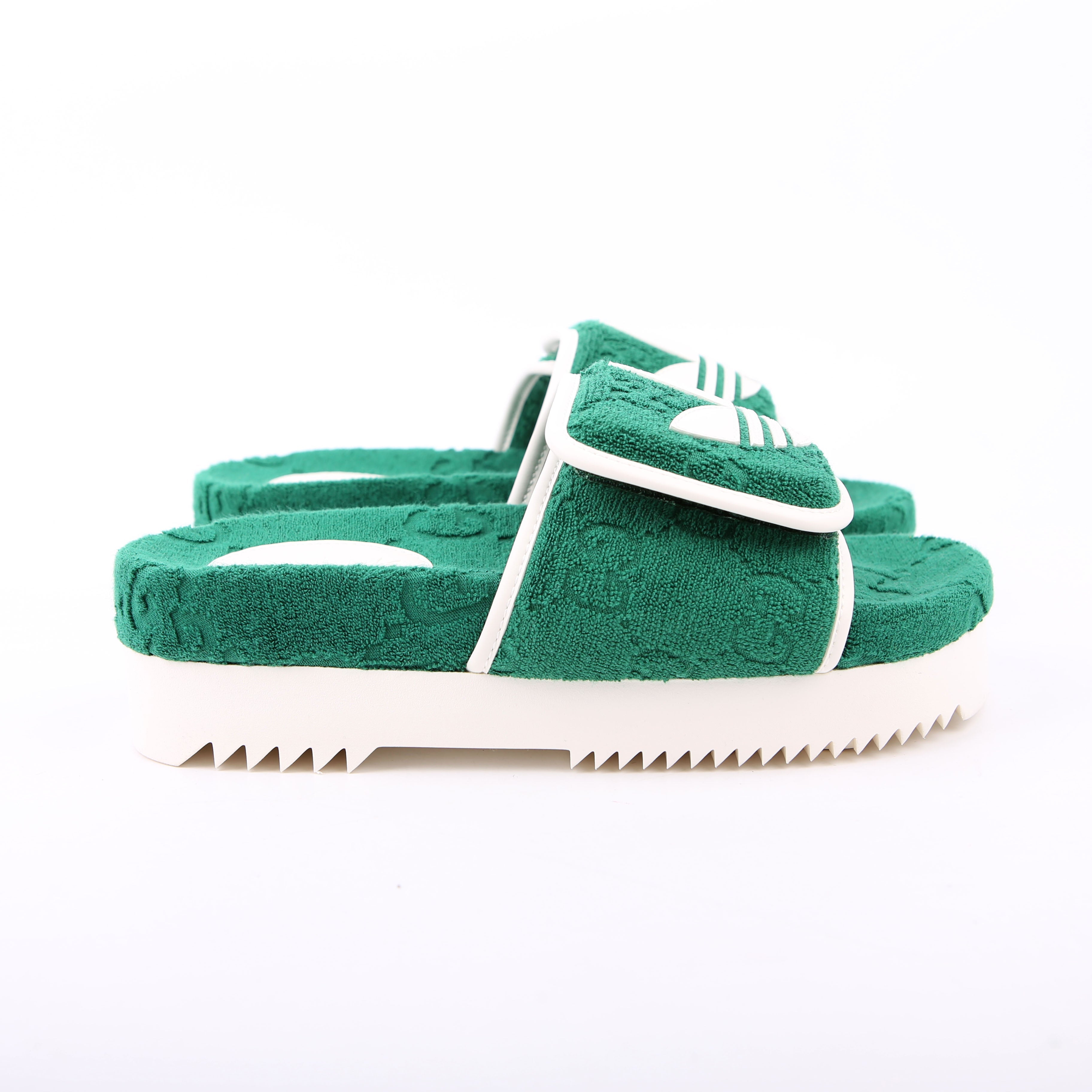 Gucci X Adidas GG Terry Slides Size 38 Green