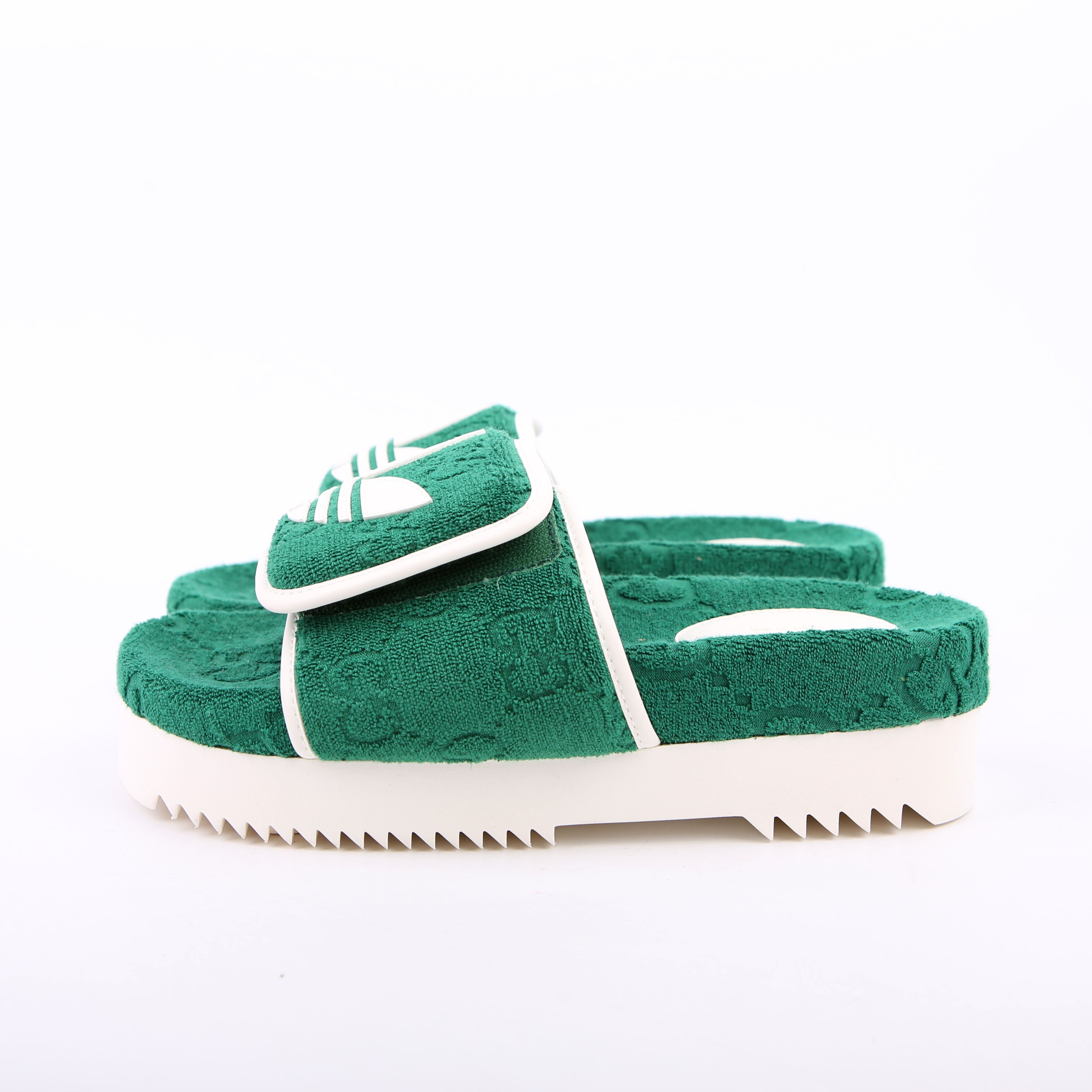 Gucci X Adidas GG Terry Slides Size 38 Green