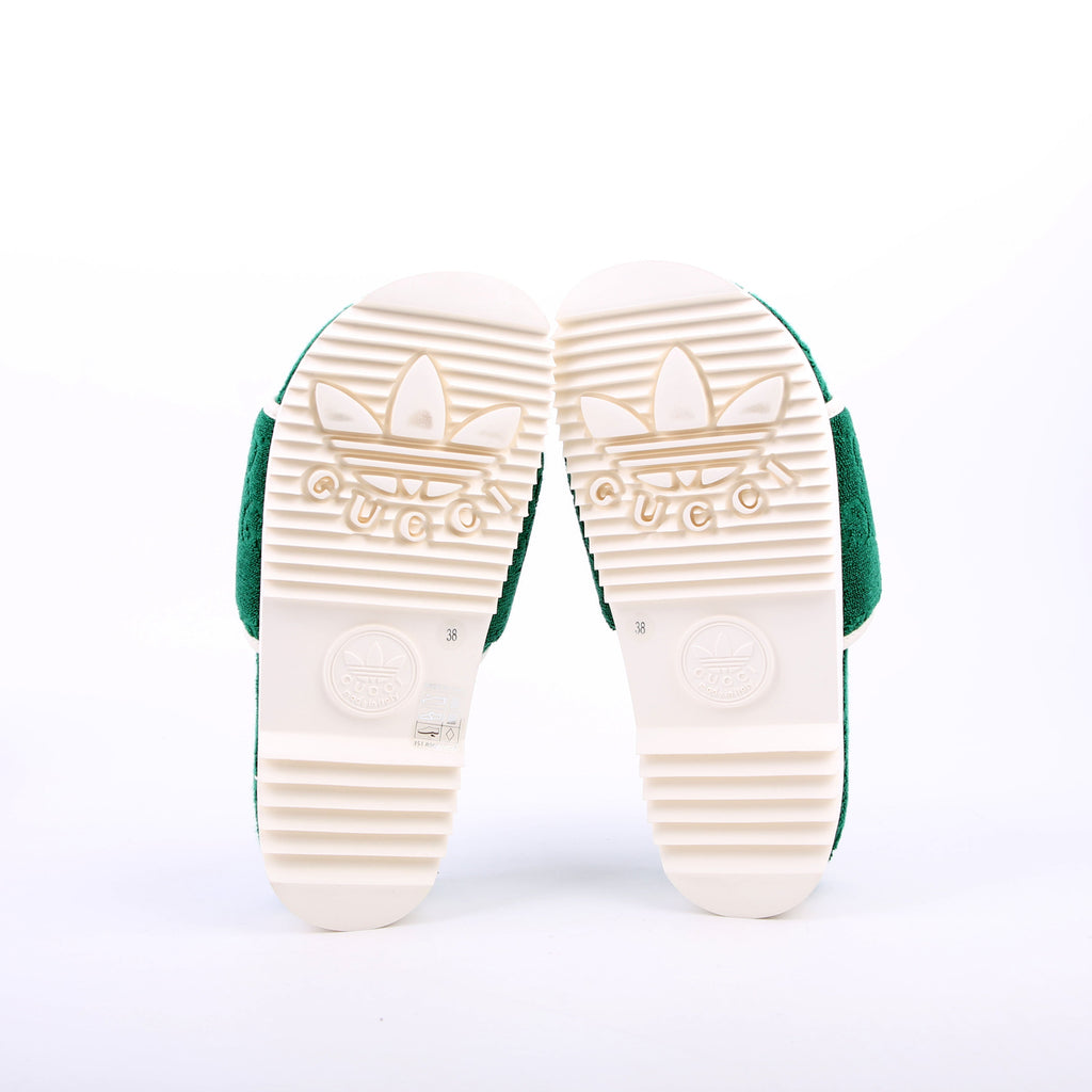 Gucci X Adidas GG Terry Slides Size 38 Green