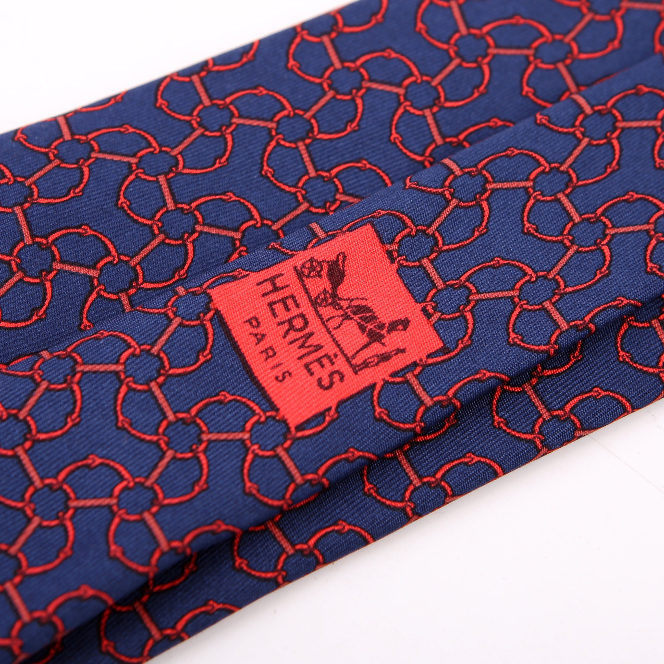 Hermes Printed Silk Tie Blue/Red