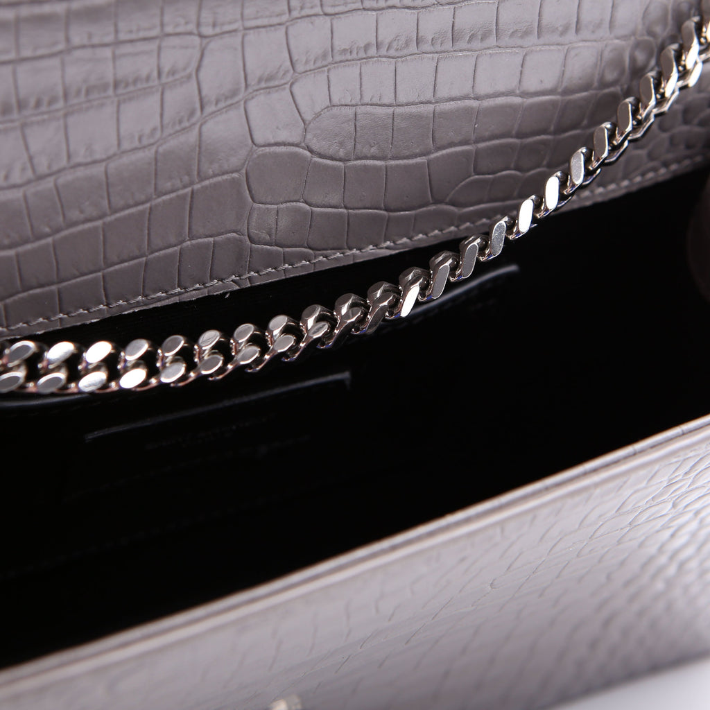 SAINT LAURENT Kate Tassel Satchel Medium Croc Embossed 354119 Grey