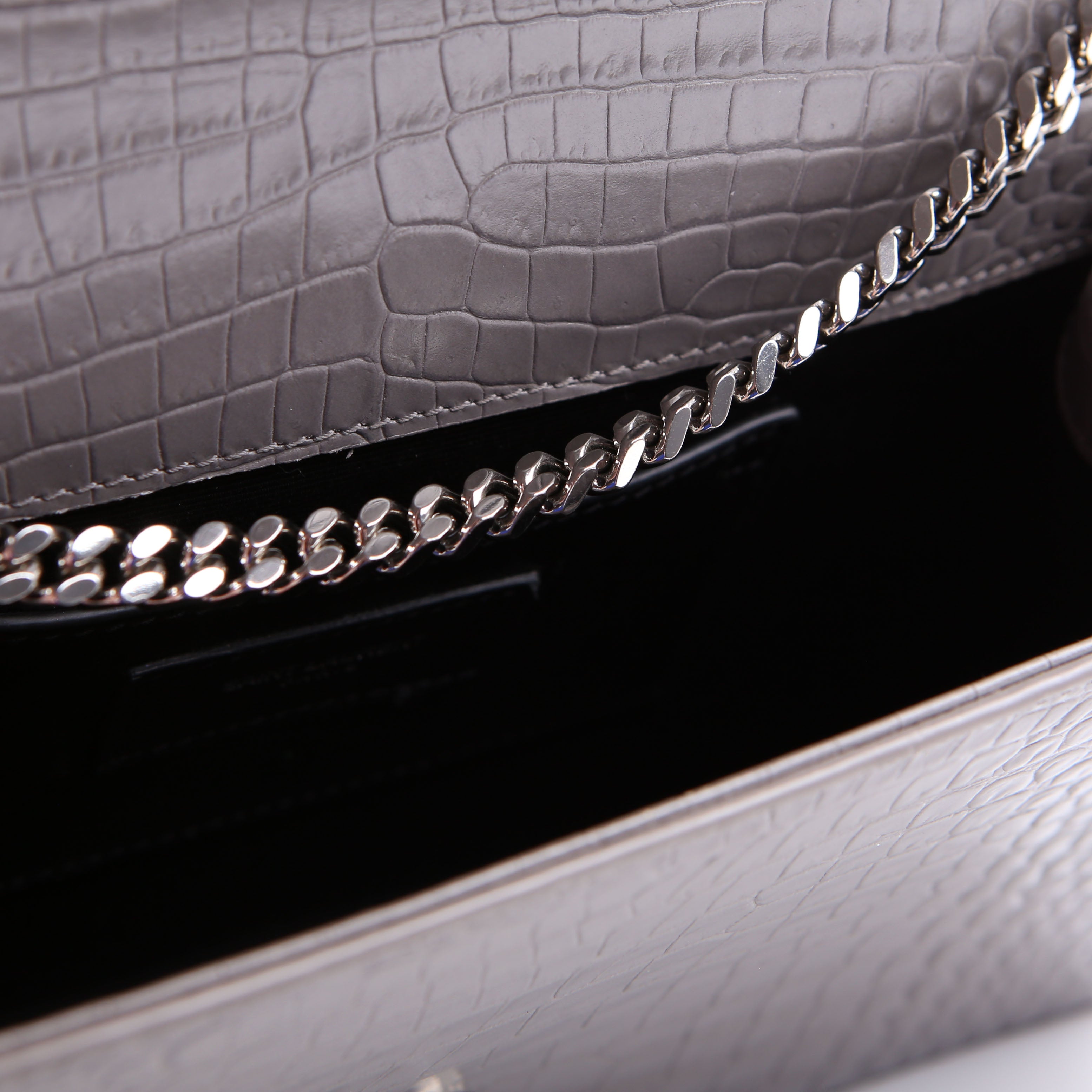 SAINT LAURENT Kate Tassel Satchel Medium Croc Embossed 354119 Grey