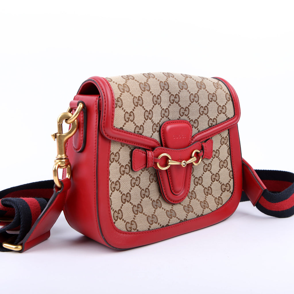 Gucci 383848 GG Canvas Lady Web Original Shoulder Bag Red
