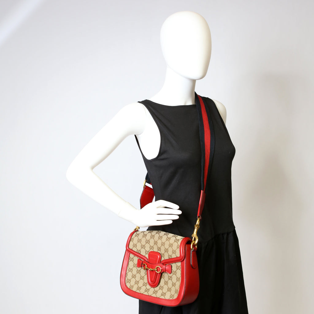 Gucci 383848 GG Canvas Lady Web Original Shoulder Bag Red