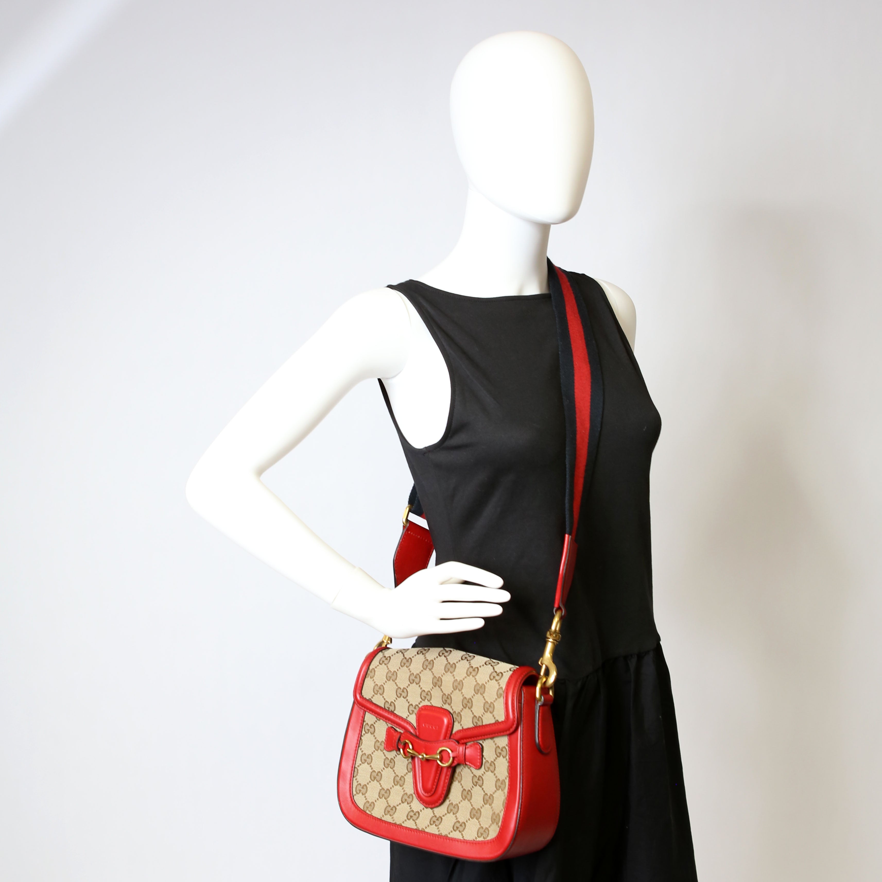 Gucci 383848 GG Canvas Lady Web Original Shoulder Bag Red