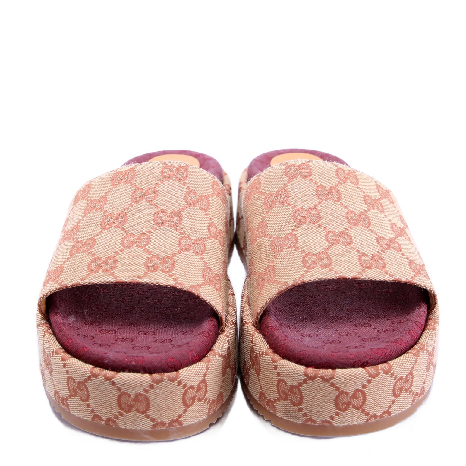 Gucci GG Canvas Platform Slides Size 41 Beige/Burgundy
