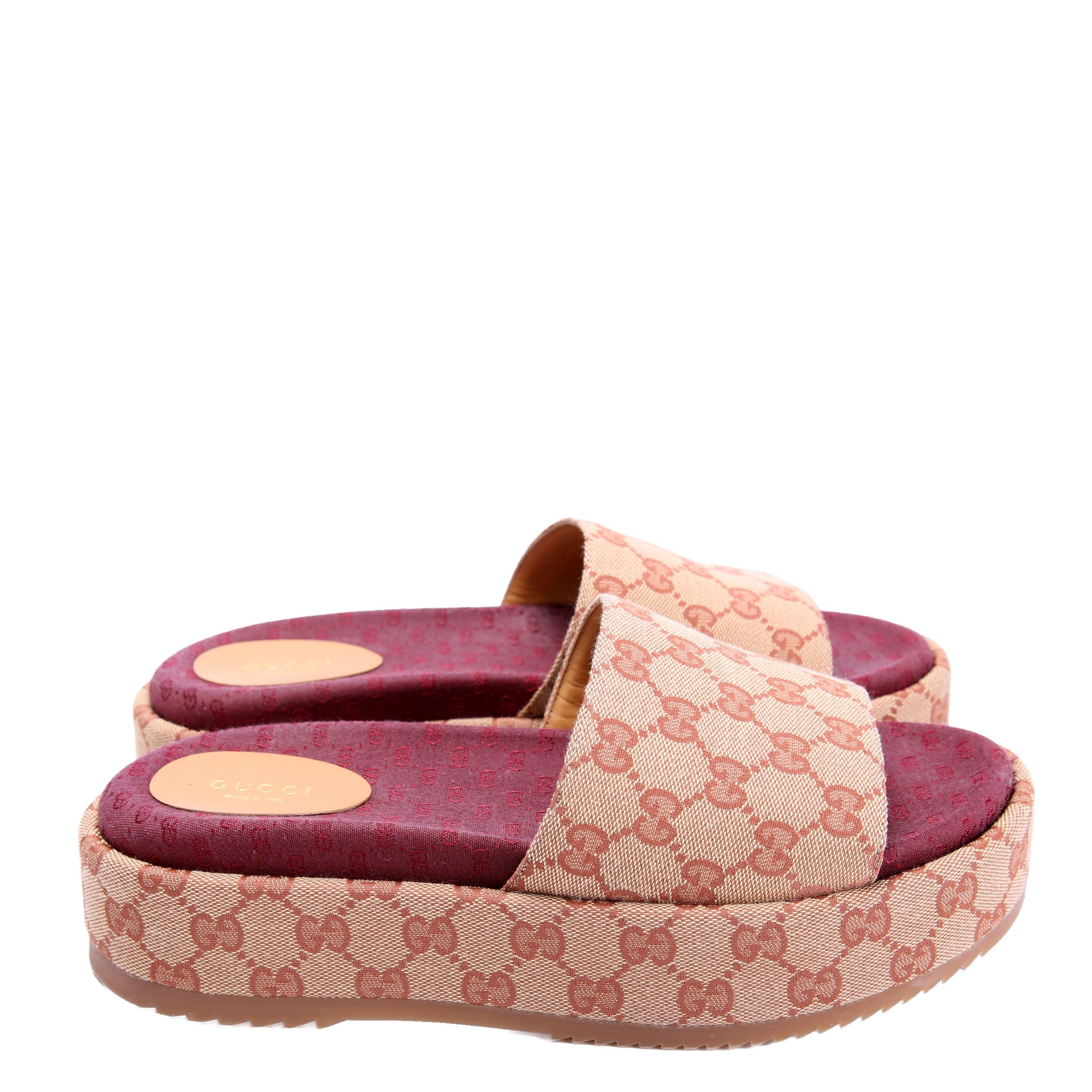 Gucci GG Canvas Platform Slides Size 41 Beige/Burgundy