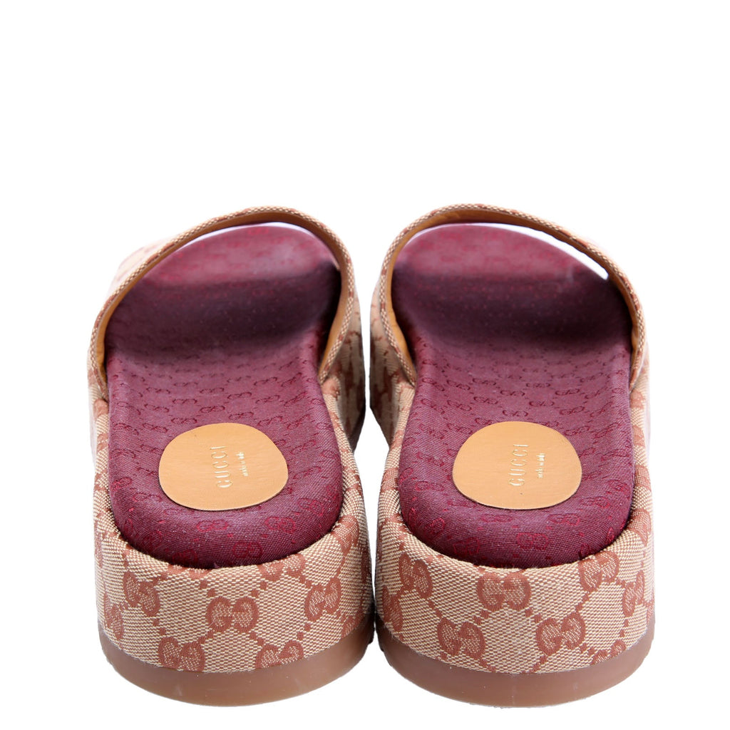Gucci GG Canvas Platform Slides Size 41 Beige/Burgundy