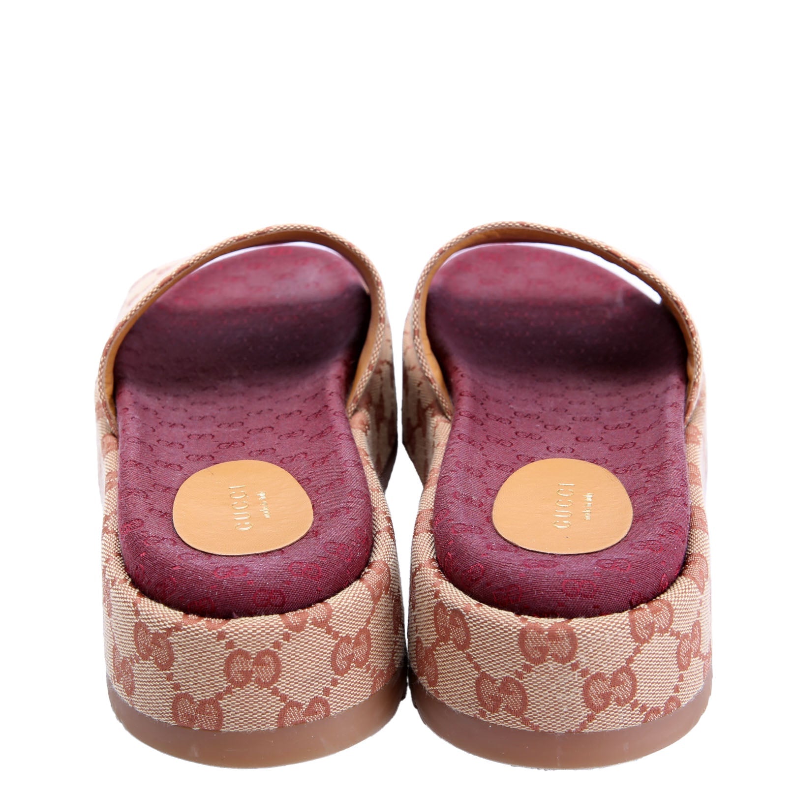 Gucci GG Canvas Platform Slides Size 41 Beige/Burgundy