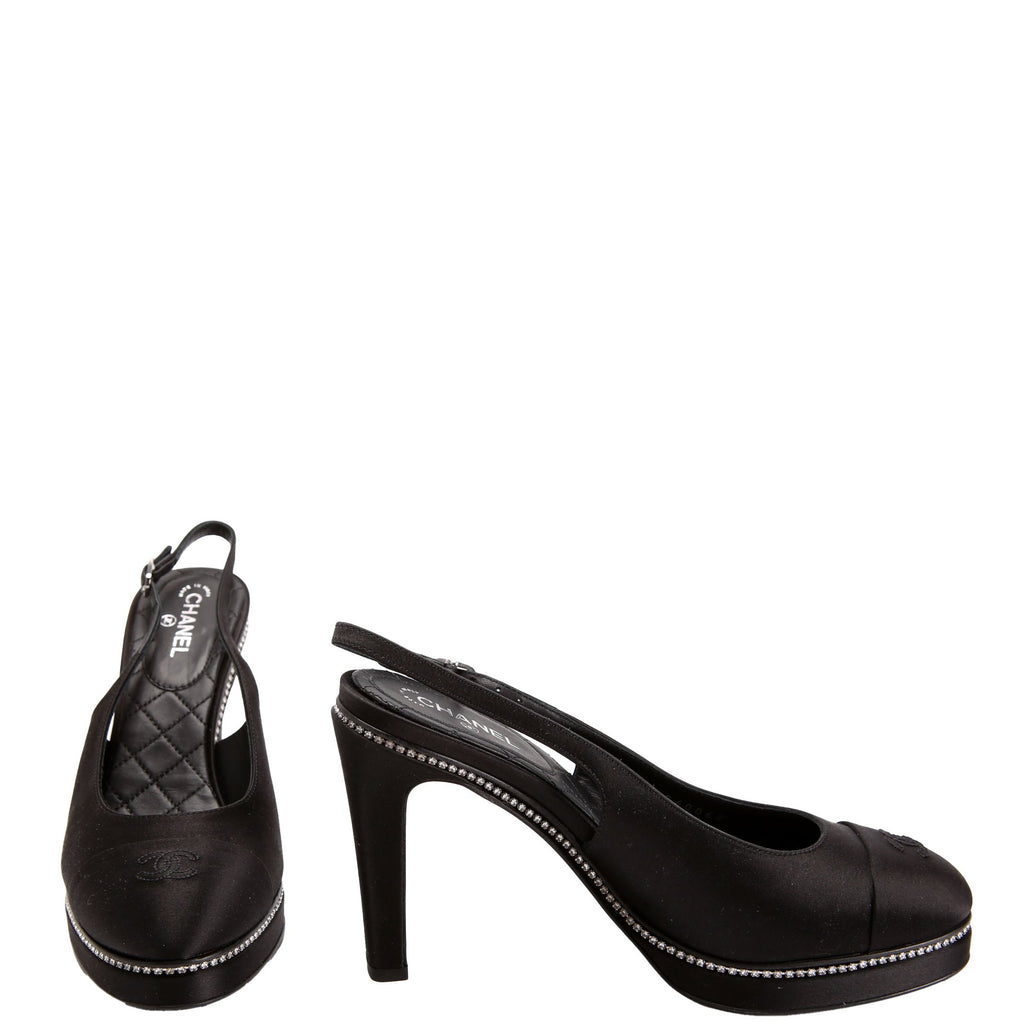 CC Cap Toe Sati Crystal Slingback Pumps Size 37 Black/Crystal