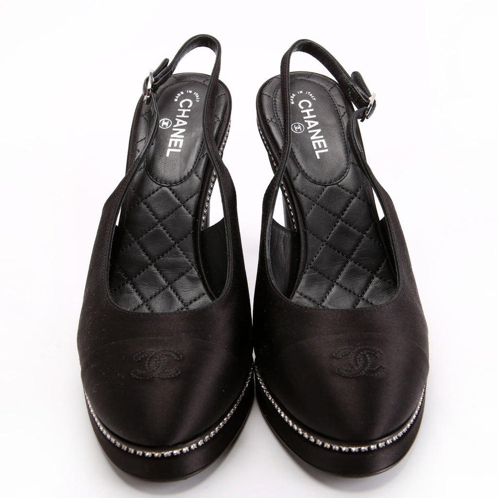 CC Cap Toe Sati Crystal Slingback Pumps Size 37 Black/Crystal