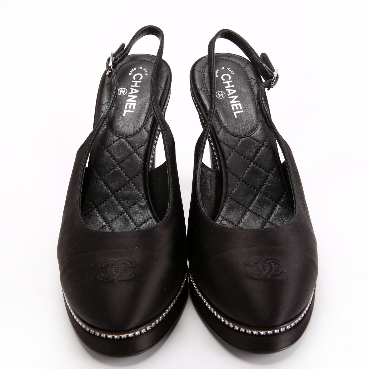 CC Cap Toe Sati Crystal Slingback Pumps Size 37 Black/Crystal