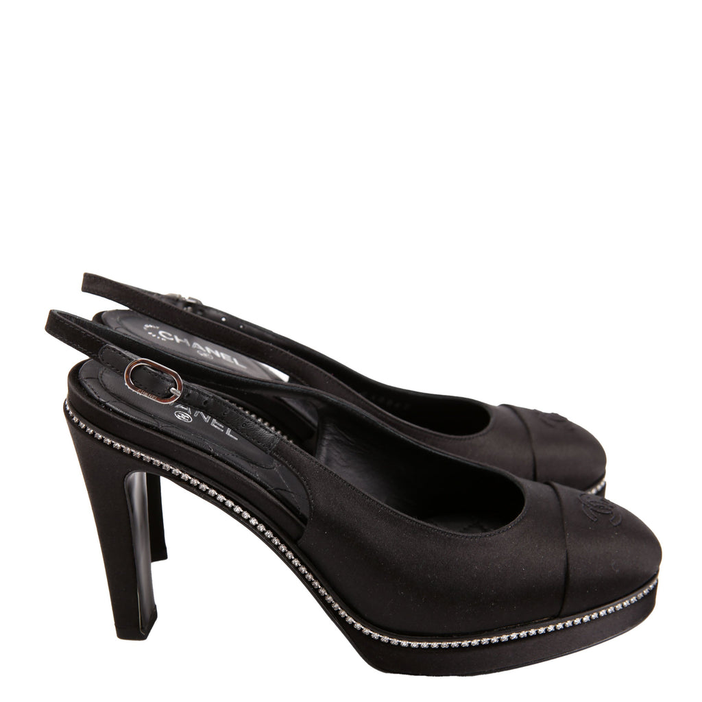 CC Cap Toe Sati Crystal Slingback Pumps Size 37 Black/Crystal