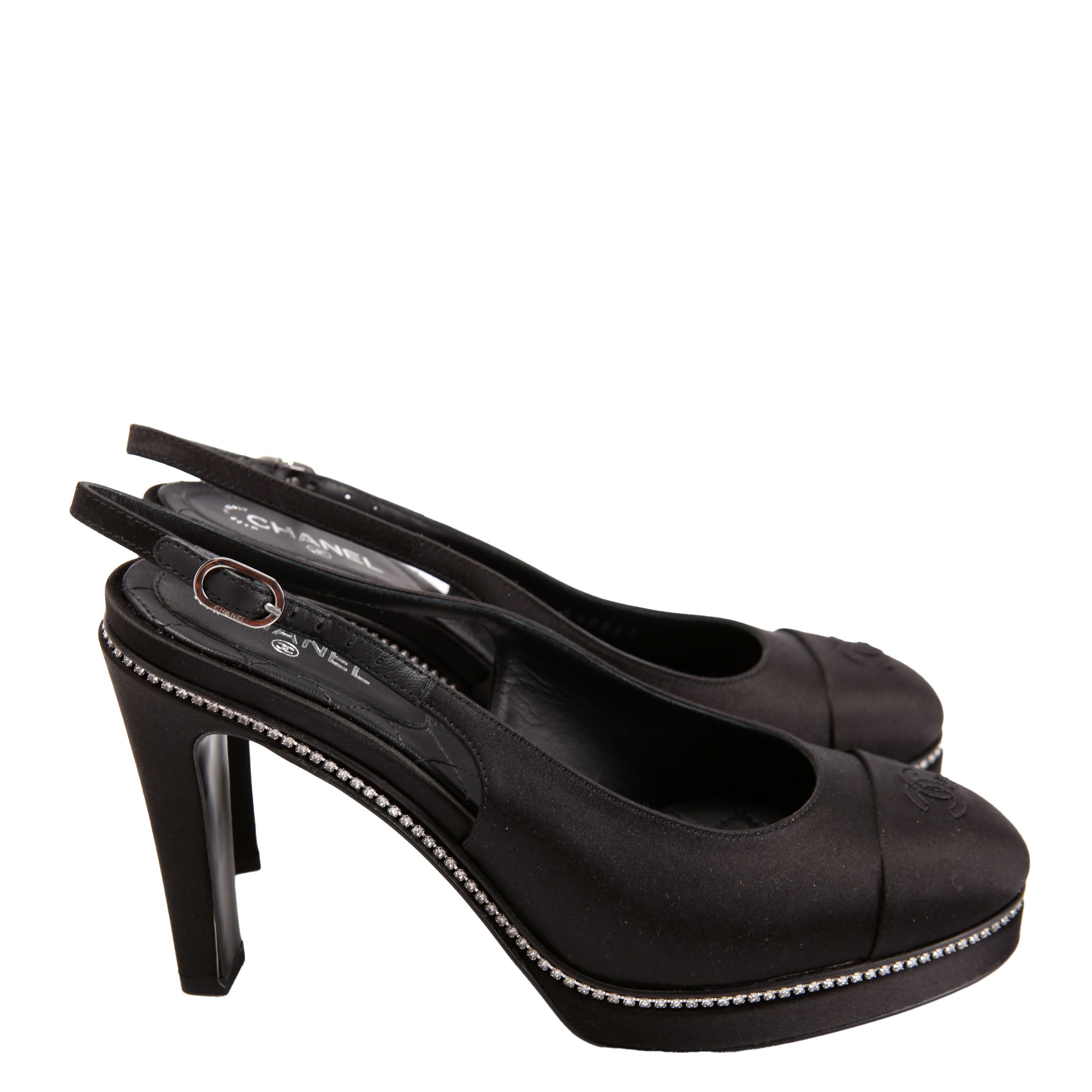 CC Cap Toe Sati Crystal Slingback Pumps Size 37 Black/Crystal
