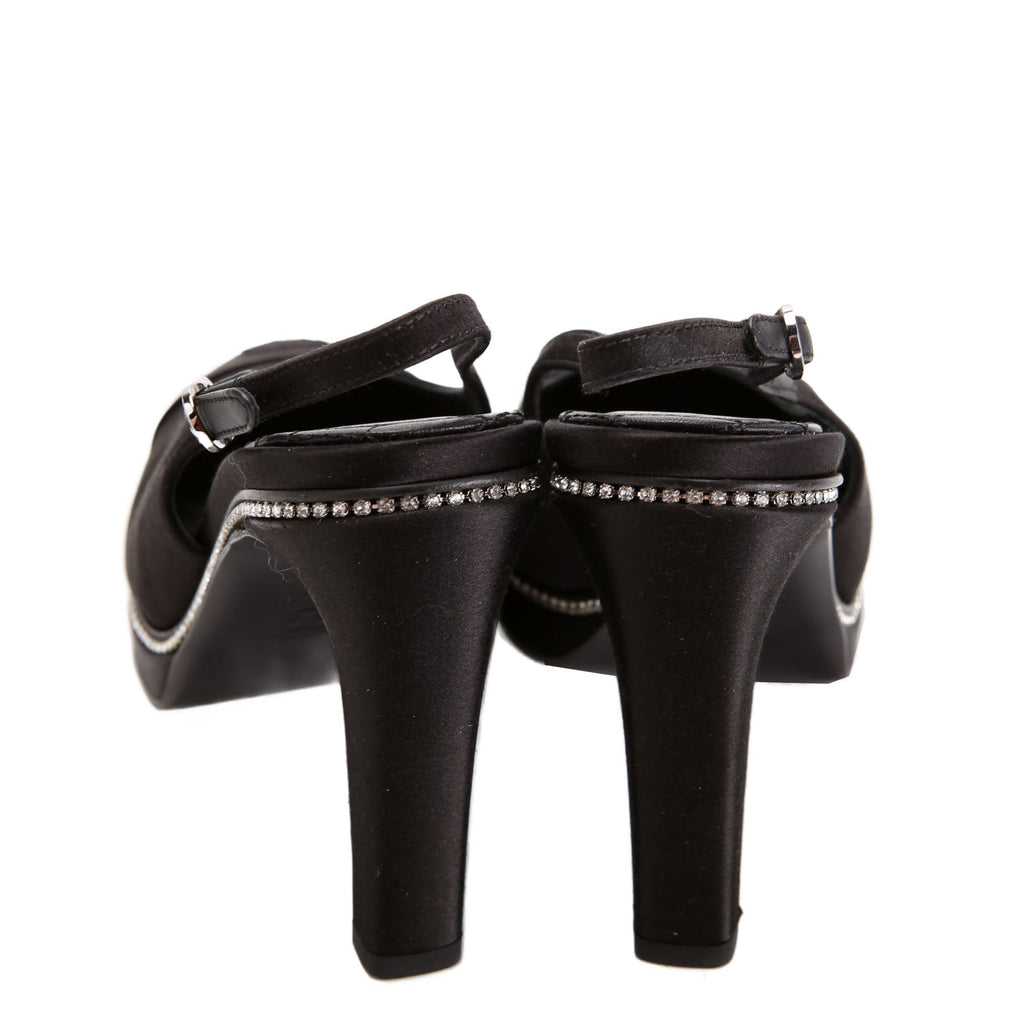 CC Cap Toe Sati Crystal Slingback Pumps Size 37 Black/Crystal