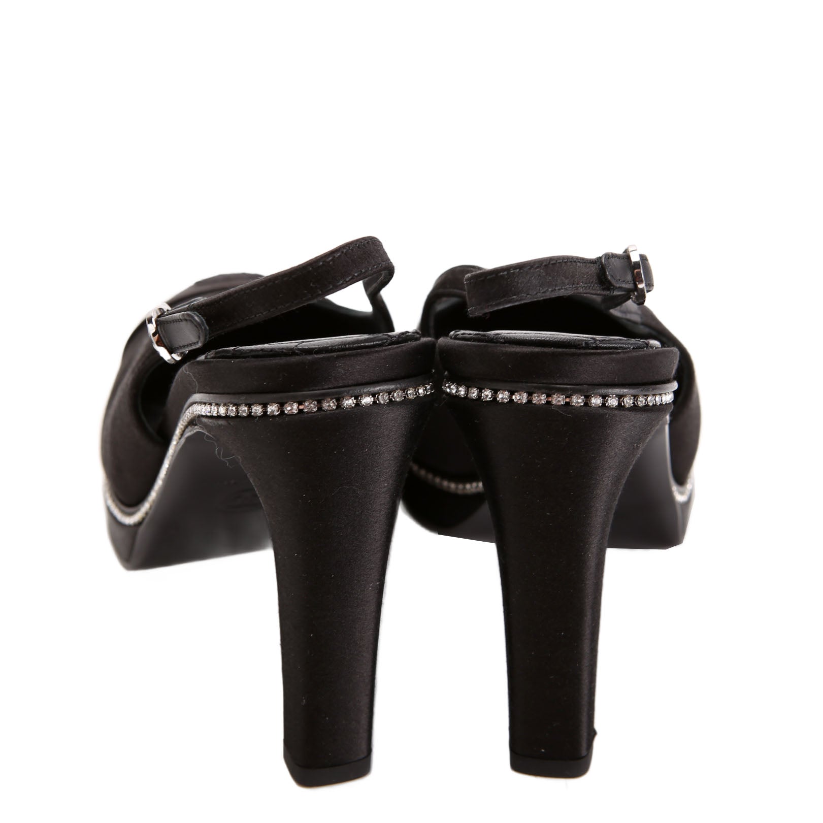CC Cap Toe Sati Crystal Slingback Pumps Size 37 Black/Crystal