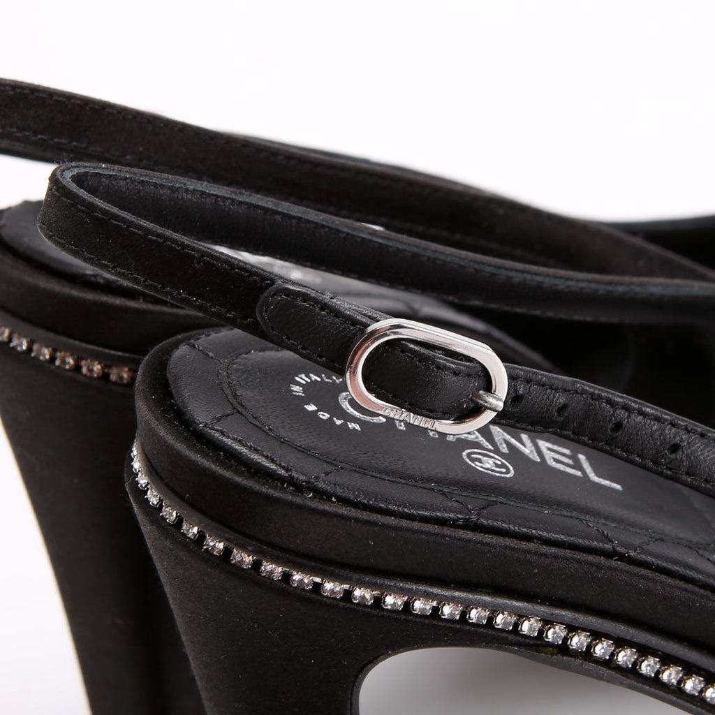 CC Cap Toe Sati Crystal Slingback Pumps Size 37 Black/Crystal