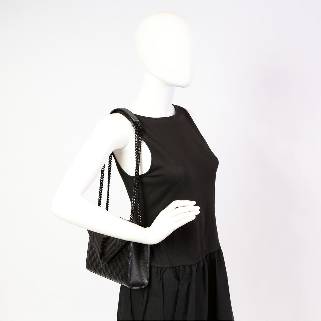 SAINT LAURENT Envelope Medium Tri-Quilt 600185 Black