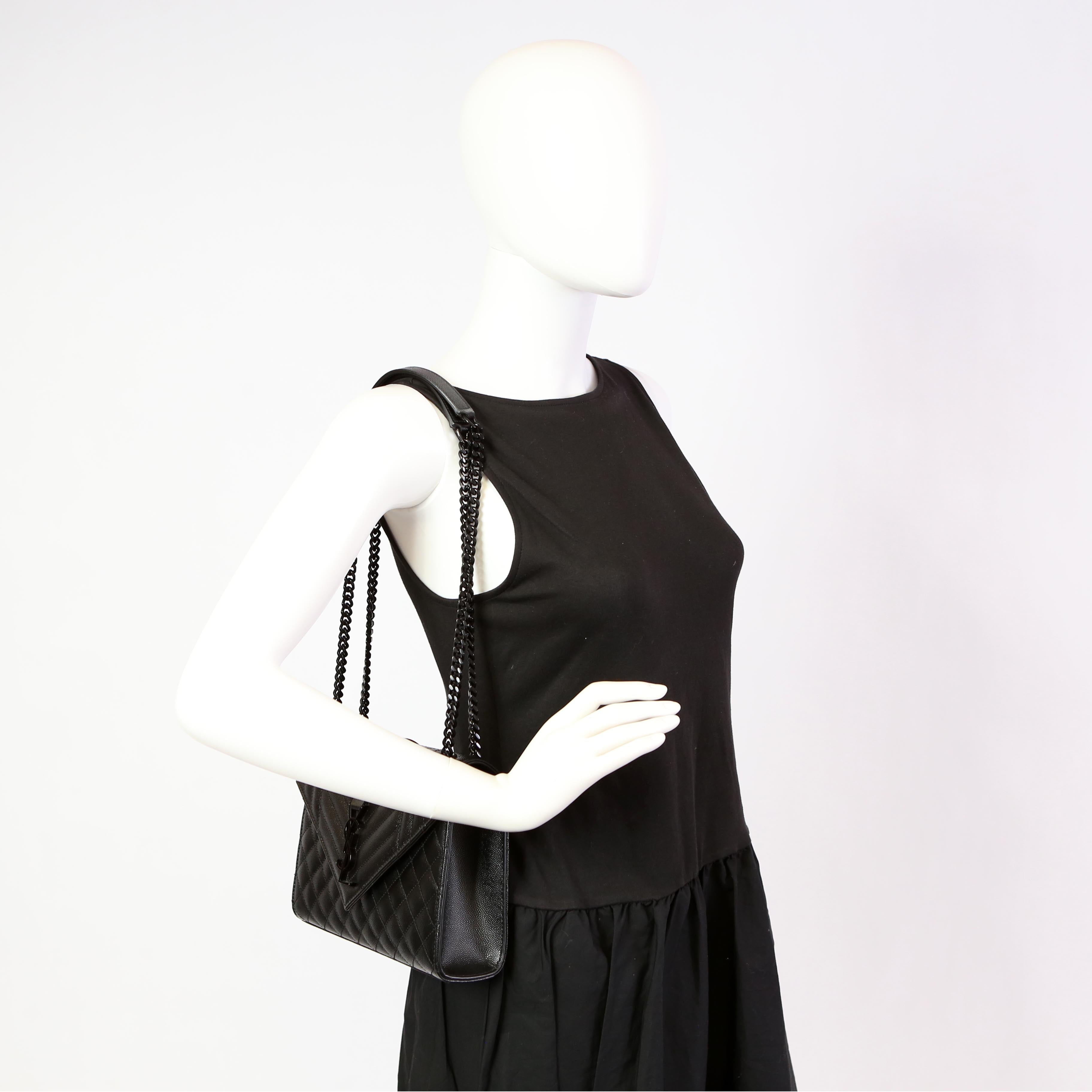SAINT LAURENT Envelope Medium Tri-Quilt 600185 Black