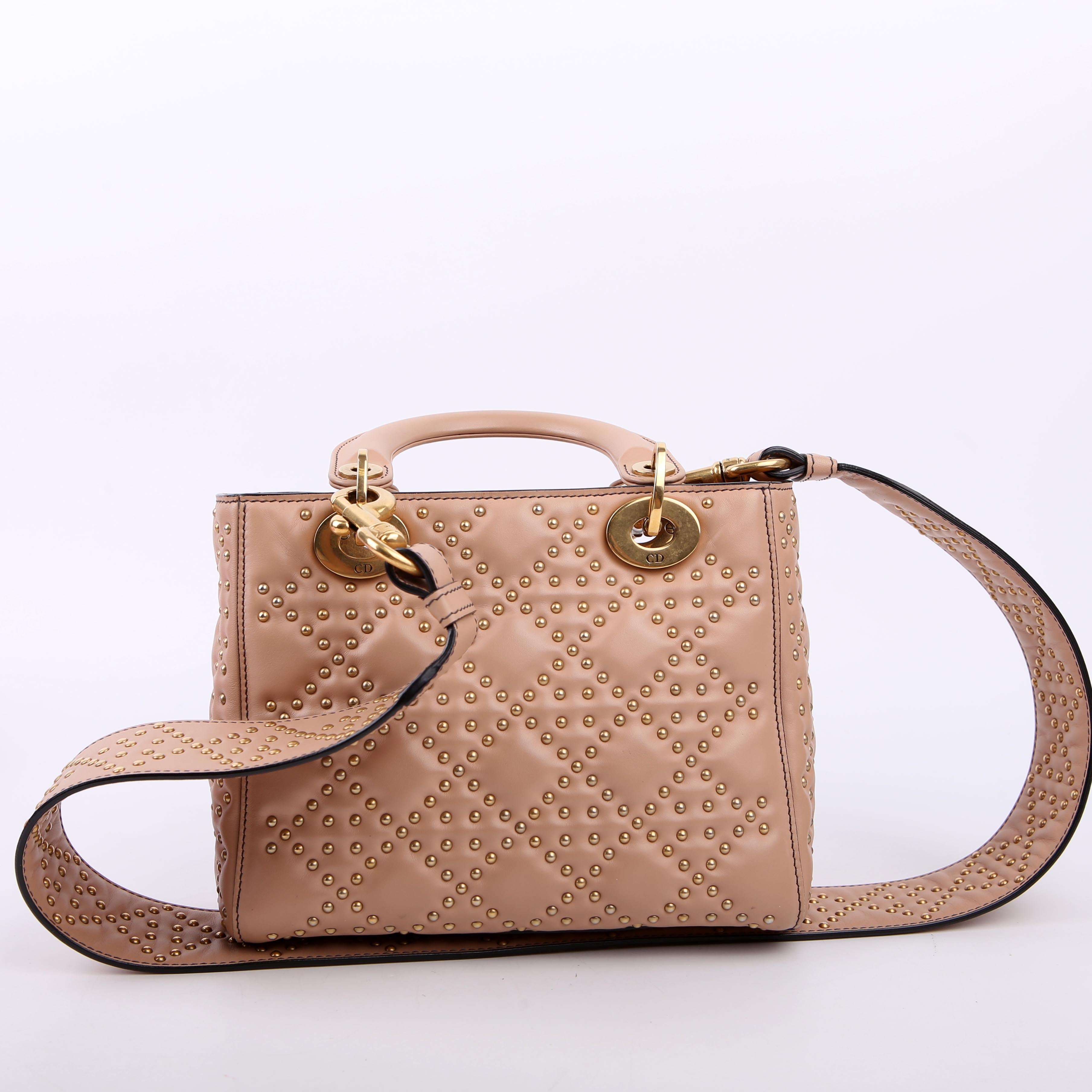 Dior Lady Dior Mini Studded Tan
