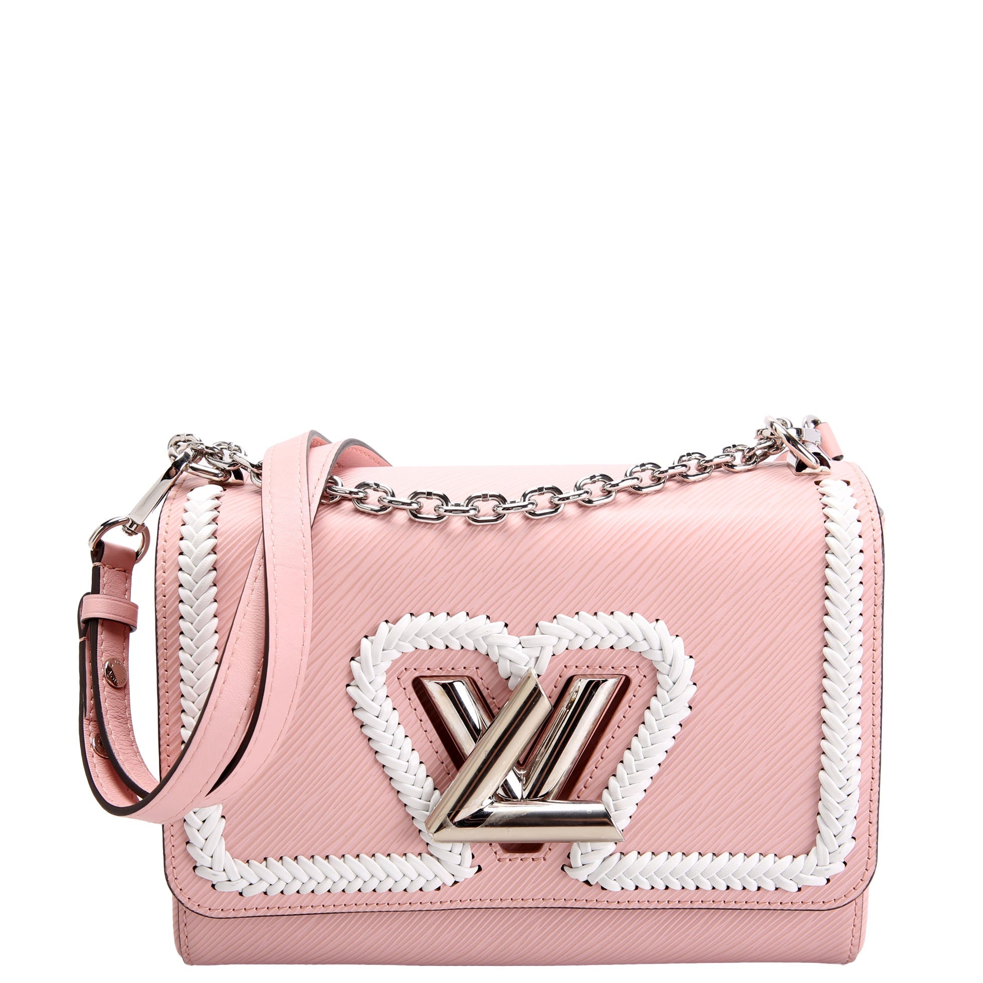 Twist MM Whipstitch Heart Epi Pink/White