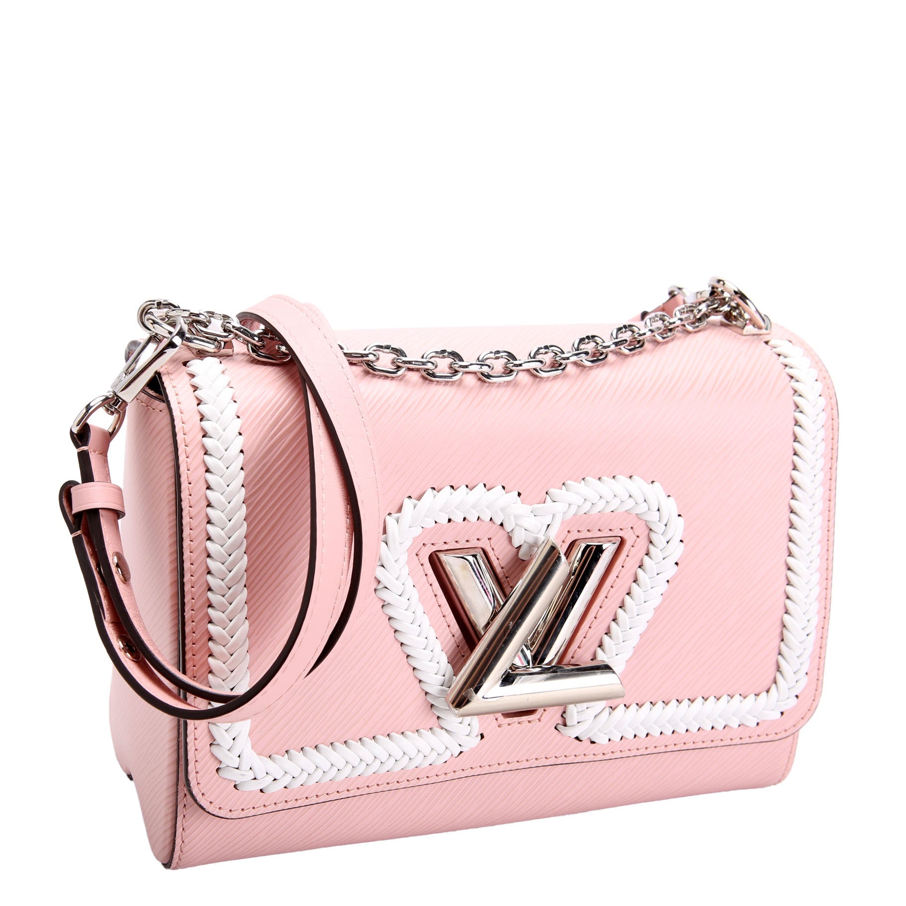 Twist MM Whipstitch Heart Epi Pink/White