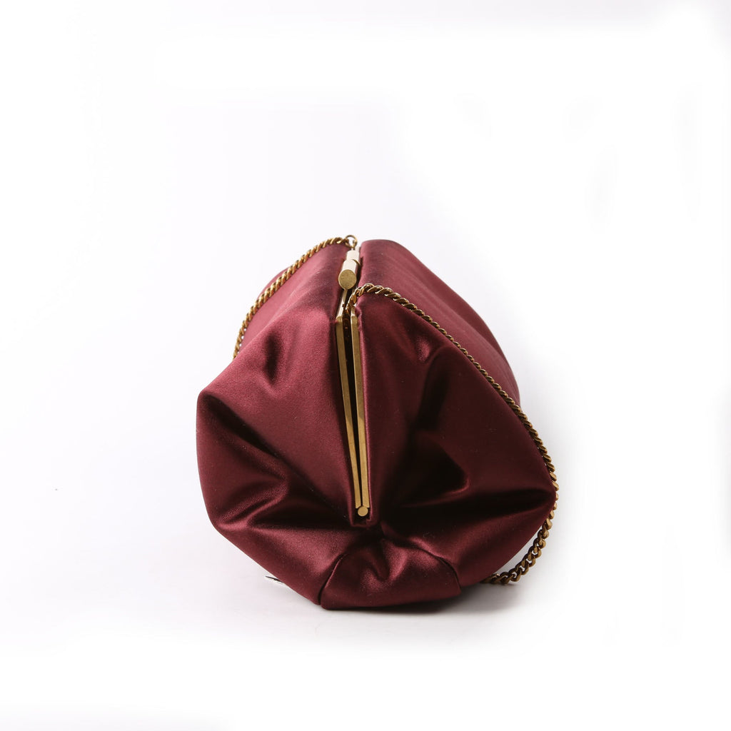 SAINT LAURENT Satin Chain Clutch With Chain 807825 Burgundy