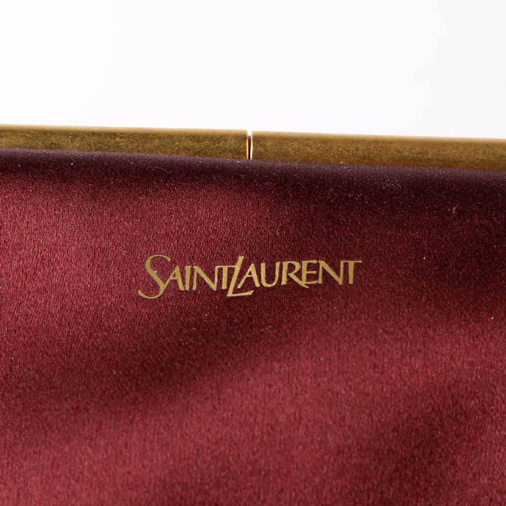 SAINT LAURENT Satin Chain Clutch With Chain 807825 Burgundy