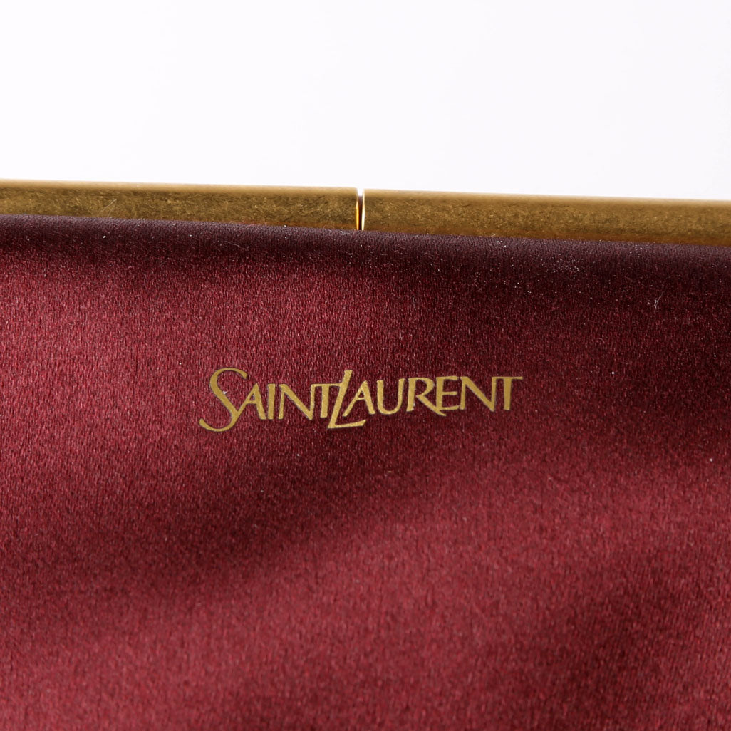 SAINT LAURENT Satin Chain Clutch With Chain 807825 Burgundy