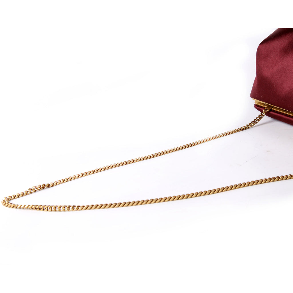 SAINT LAURENT Satin Chain Clutch With Chain 807825 Burgundy